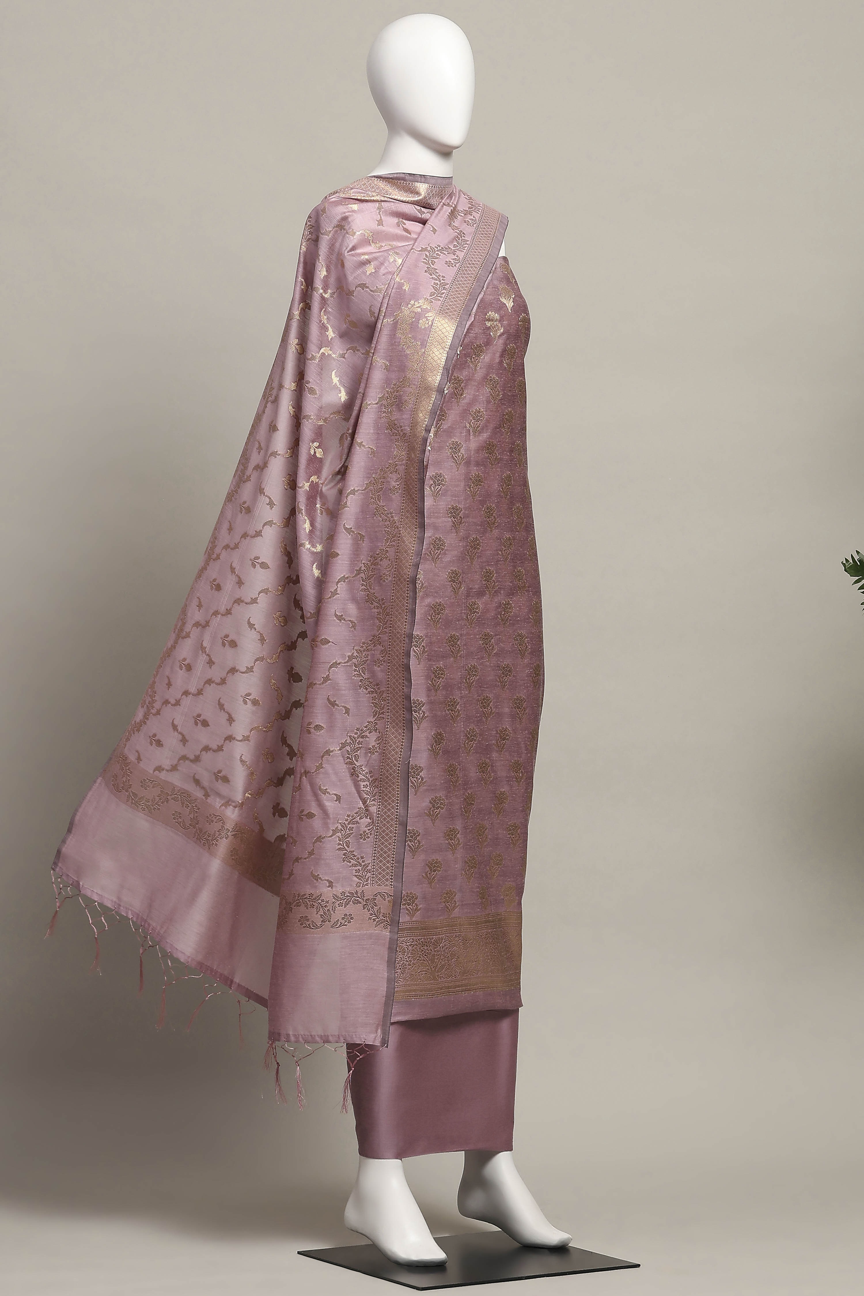 Lavender Cotton Printed Embroidered Unstitched Suit Set image number 4