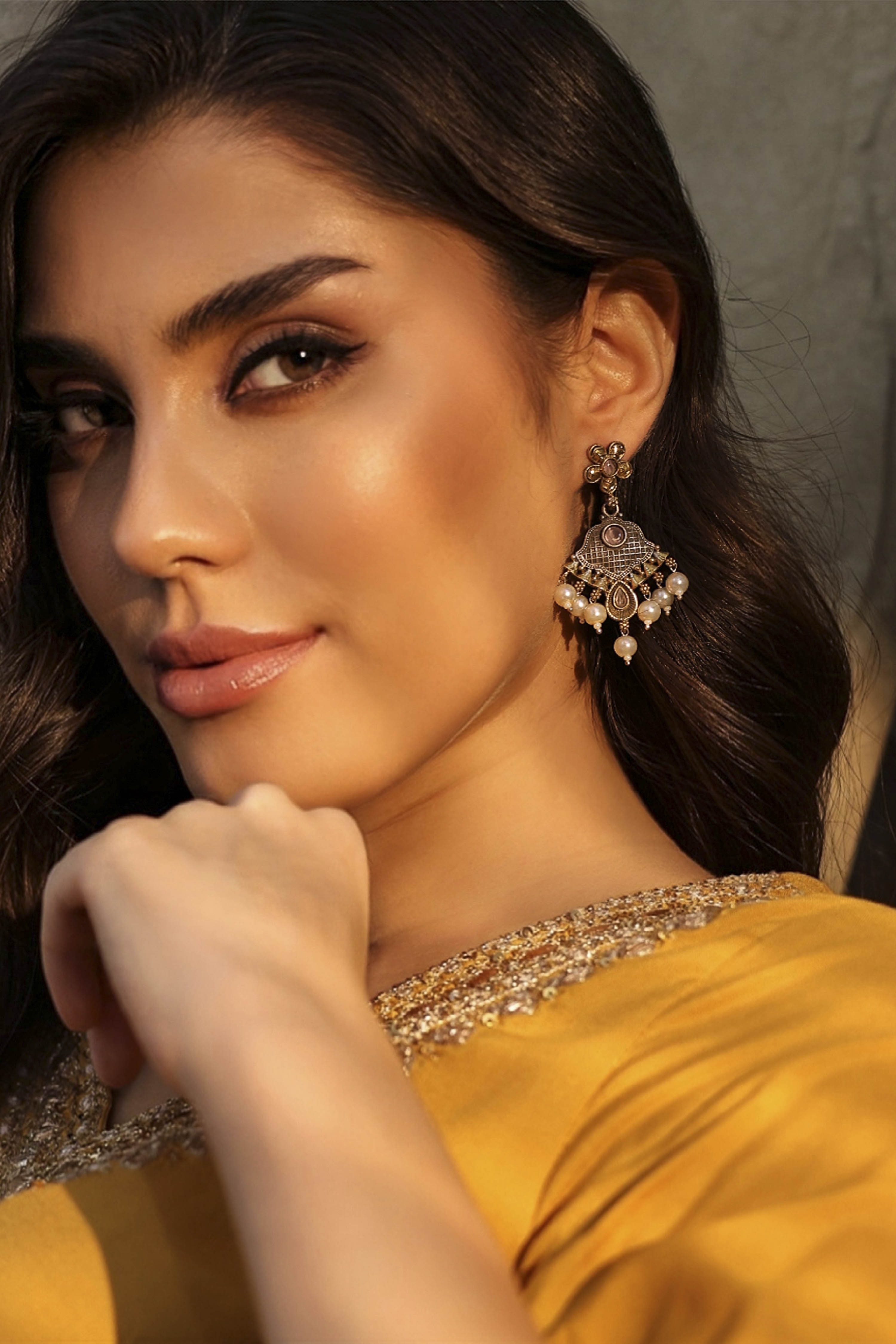 Oxid Light Pink Brass Oxidised Drop & Danglers image number 2