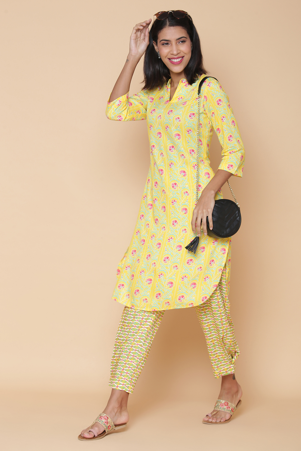 Yellow Rayon Straight Kurta Pants Set image number 6