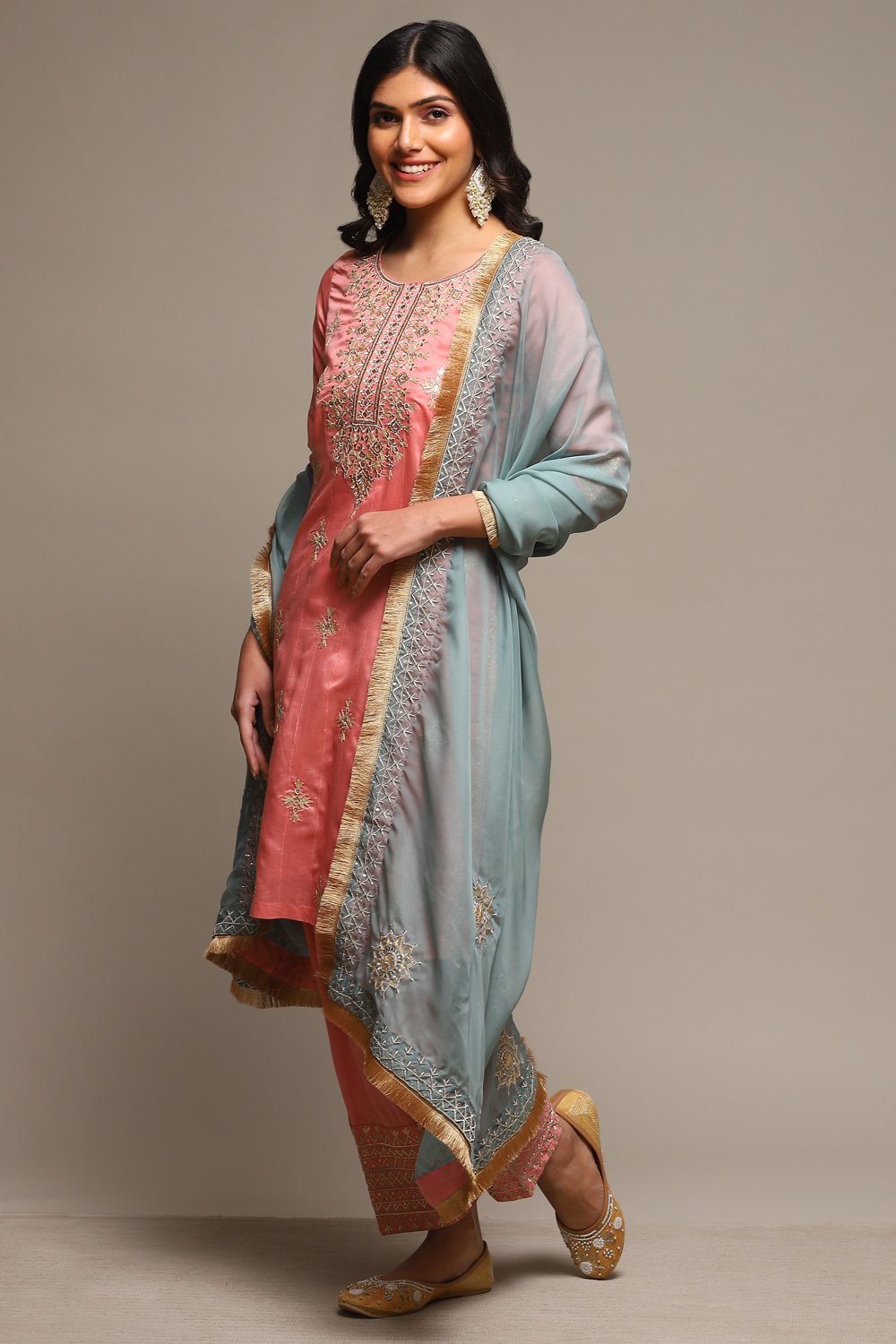 Power Pink Cotton Blend Straight Kurta Salwar Suit Set image number 5