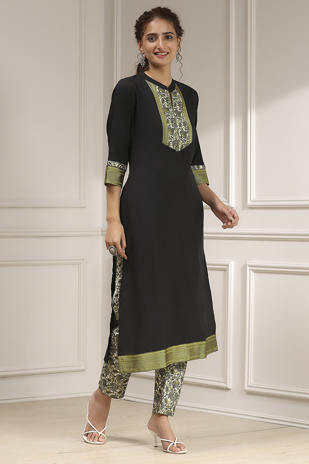 Mustard Cotton Modal Digital Print Unstitched Suit Set image number 6
