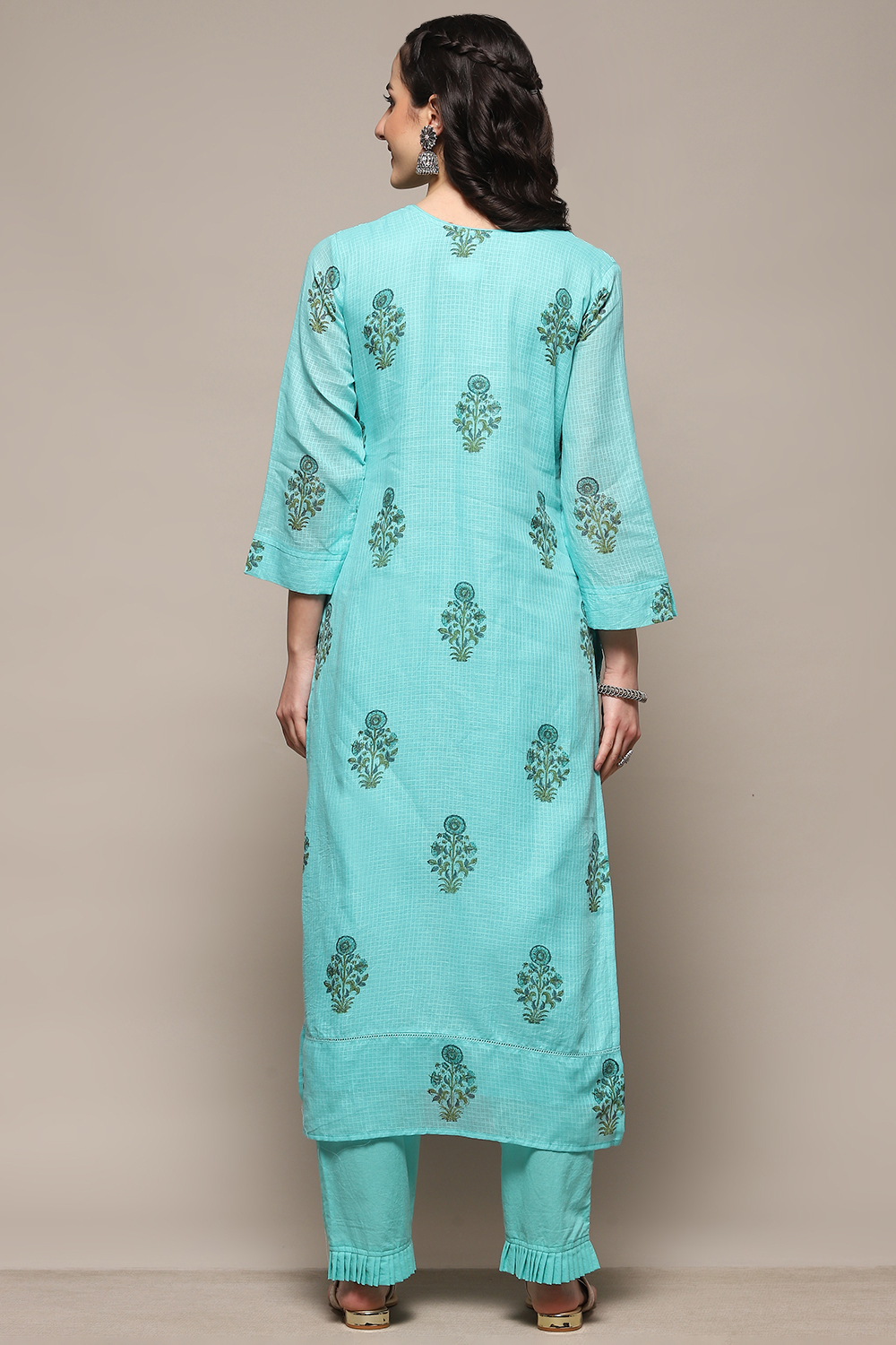 Pista Green Cotton Blend Unstitched Suit set image number 6