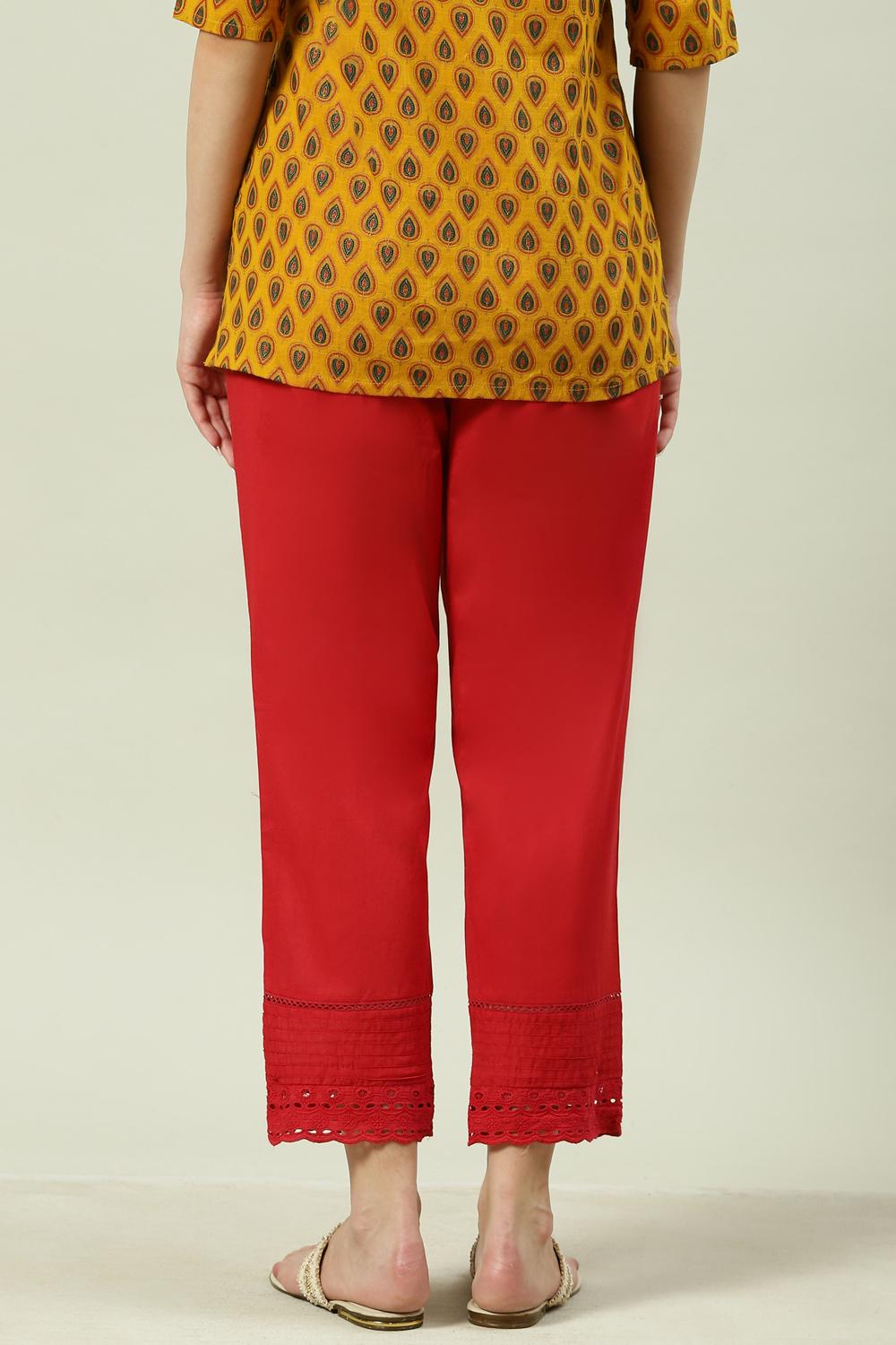 Red Cotton Narrow Pant image number 4