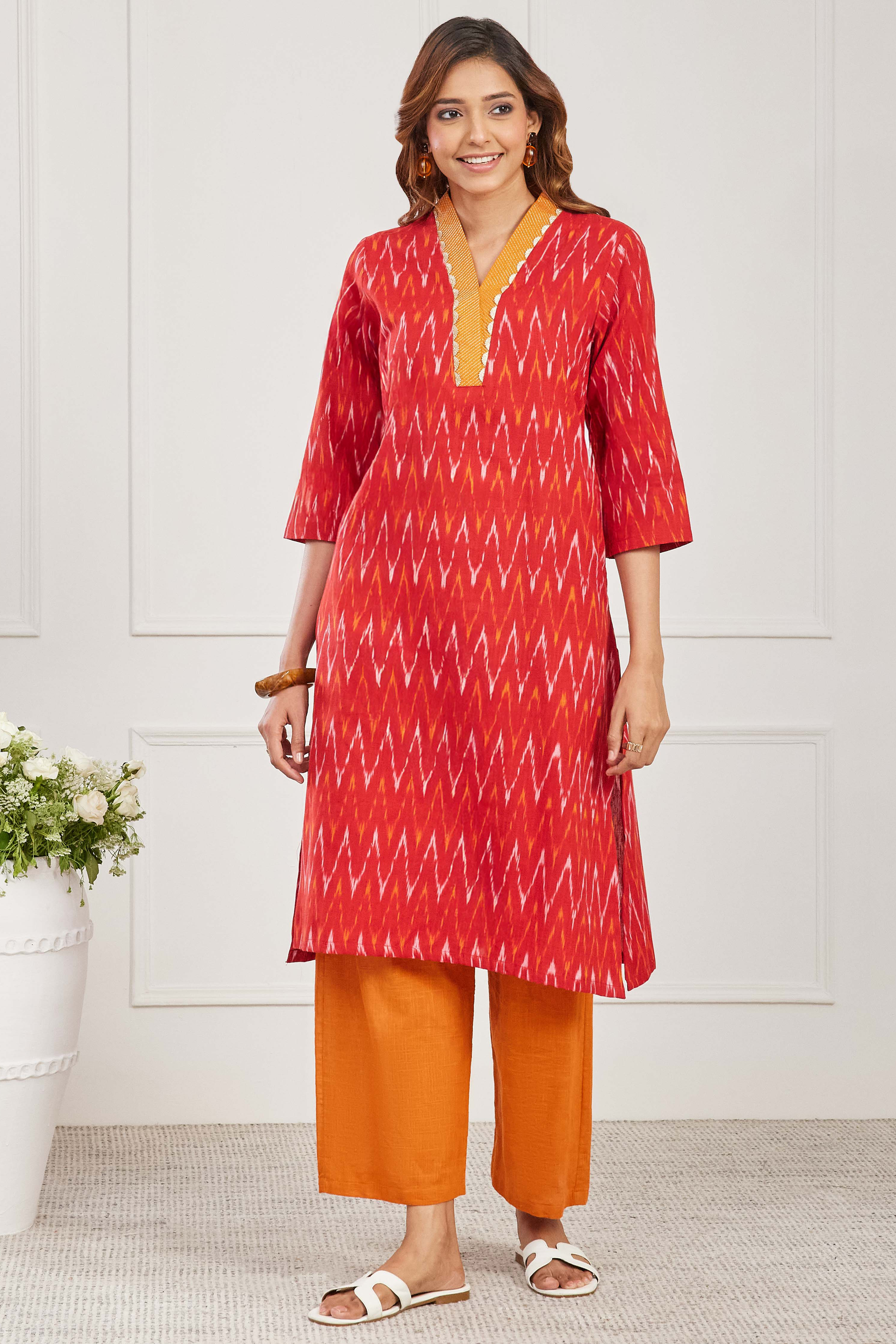 Brown Cotton Straight Kurta image number 5