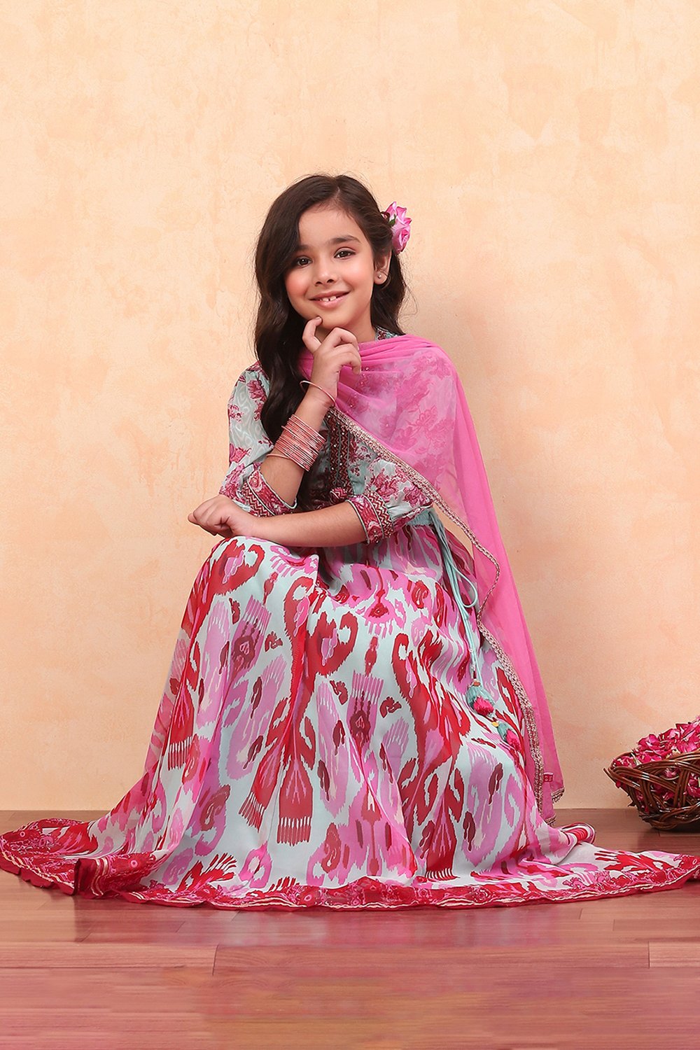 Turquoise Polyester Blend Blouse Lehenga Set image number 0