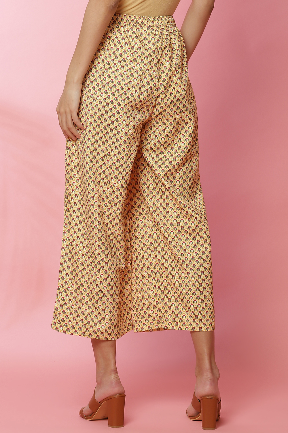 Yellow Viscose Printed Palazzo Pants image number 5