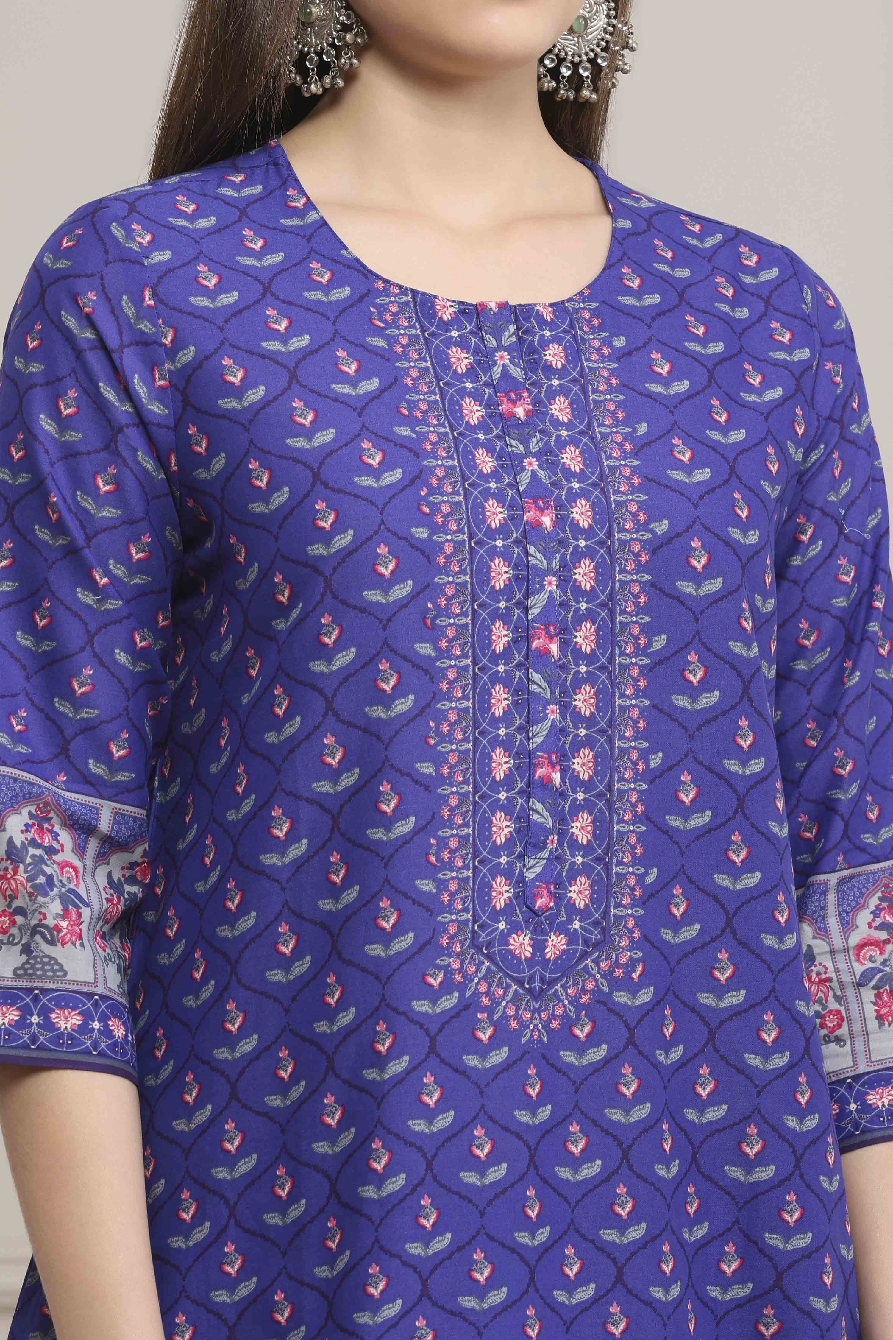 Blue Cotton Straight Suit Set image number 1