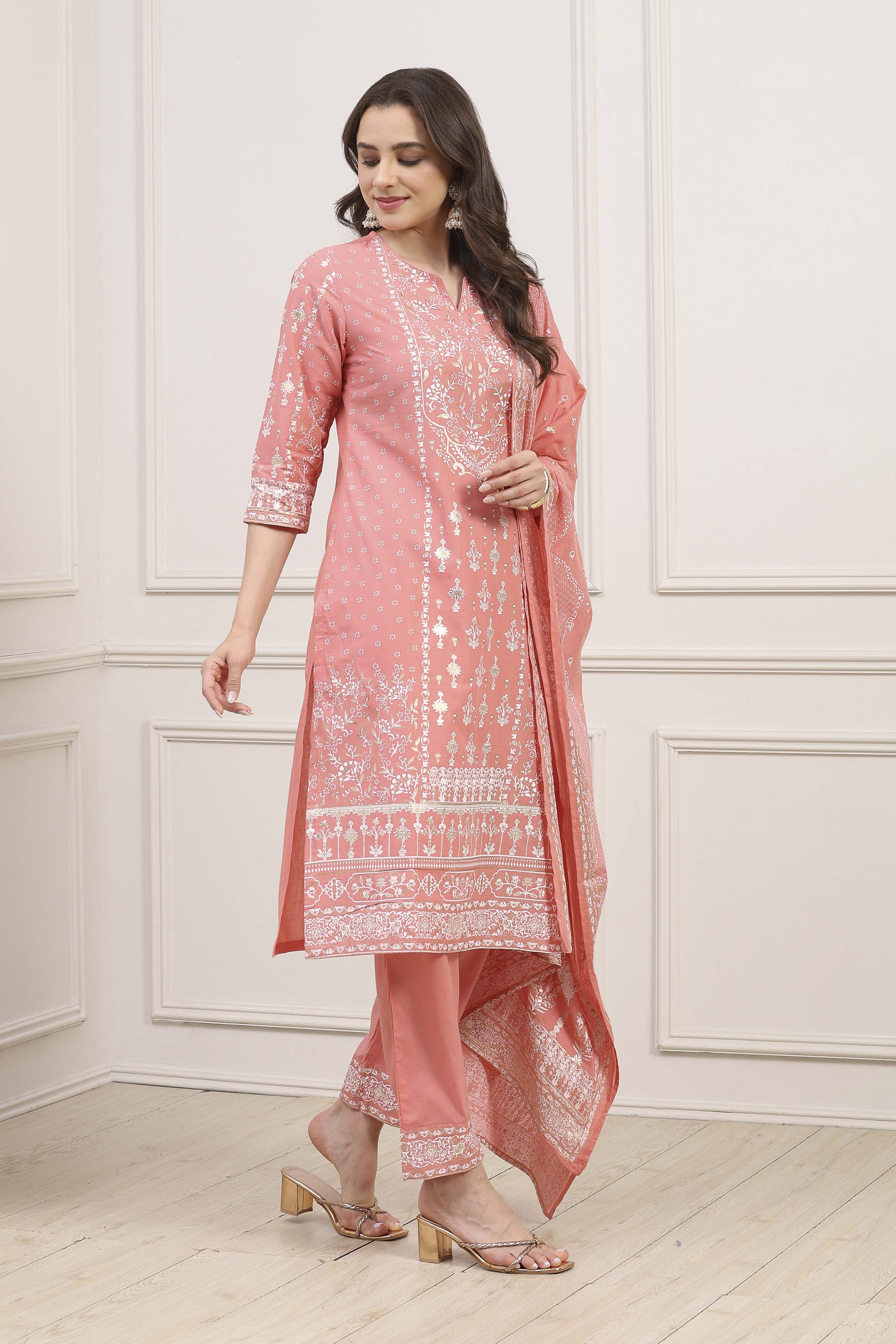Sea Green Cotton Straight Kurta Pants Suit Set image number 5