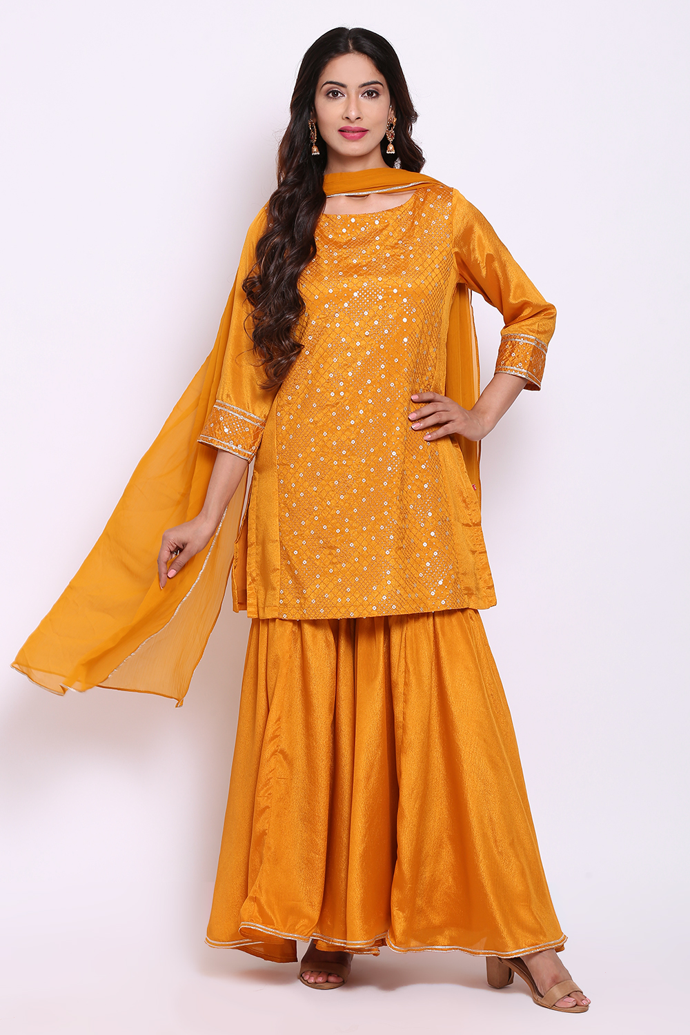 Yellow Art Silk Kurta Garara Suit Set image number 0