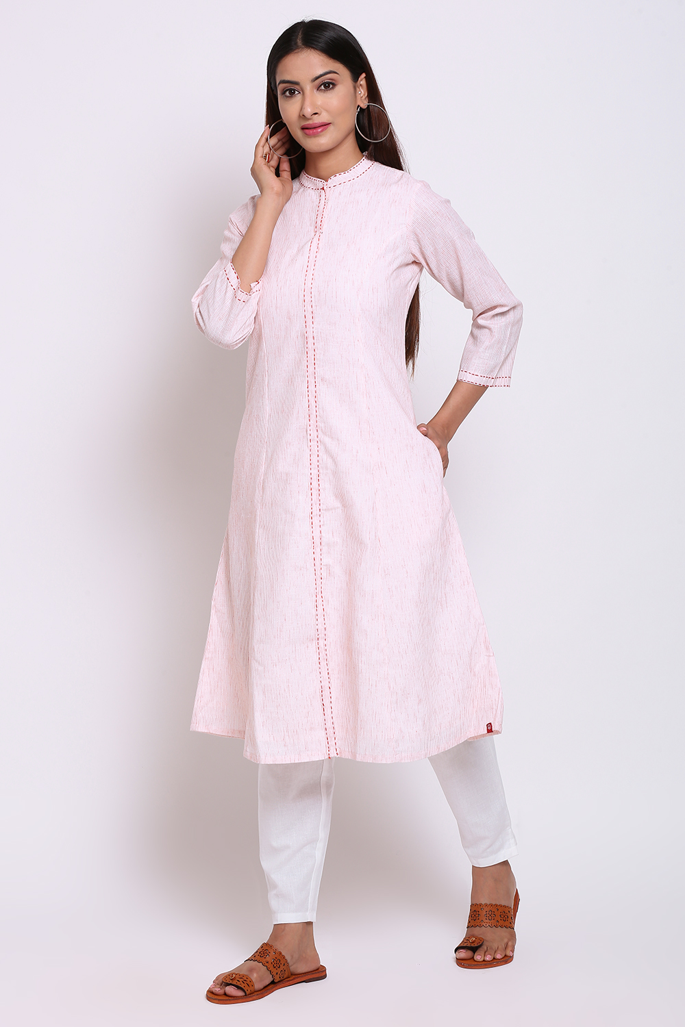 Light Pink Viscose Printed Kurta image number 3