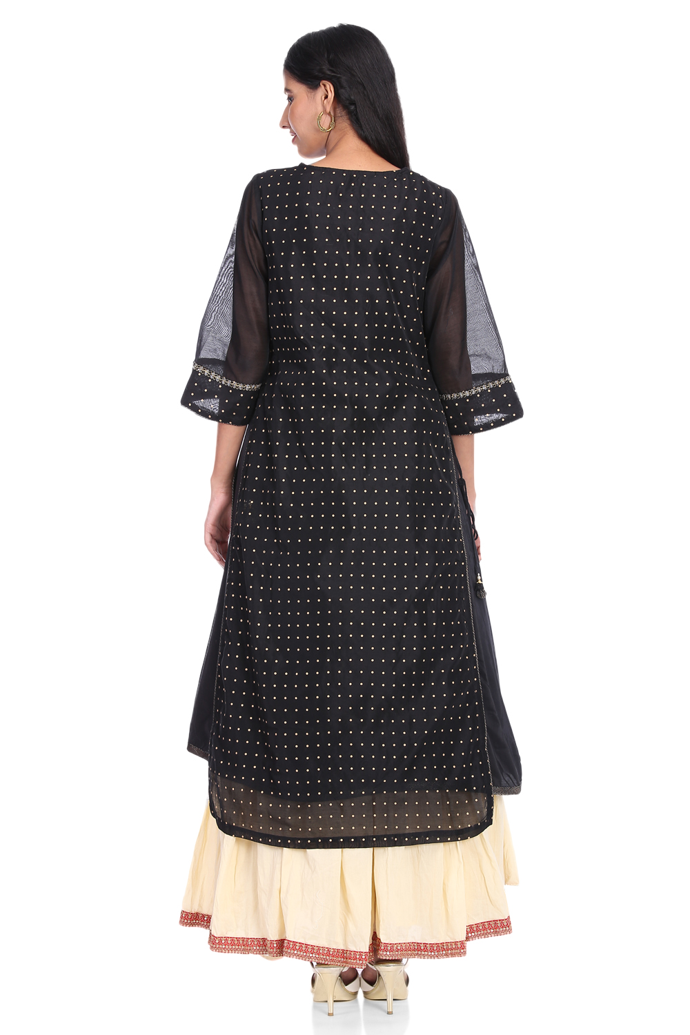 Black Poly Cotton A-Line Printed Kurta image number 5