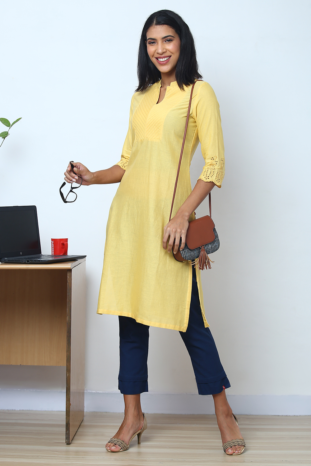 Peach Cotton Flax Kurta image number 5