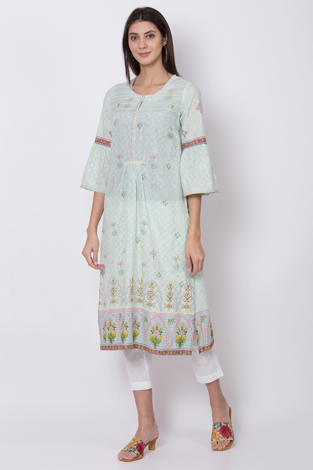 Yellow Cotton Straight Printed Kurta image number 2