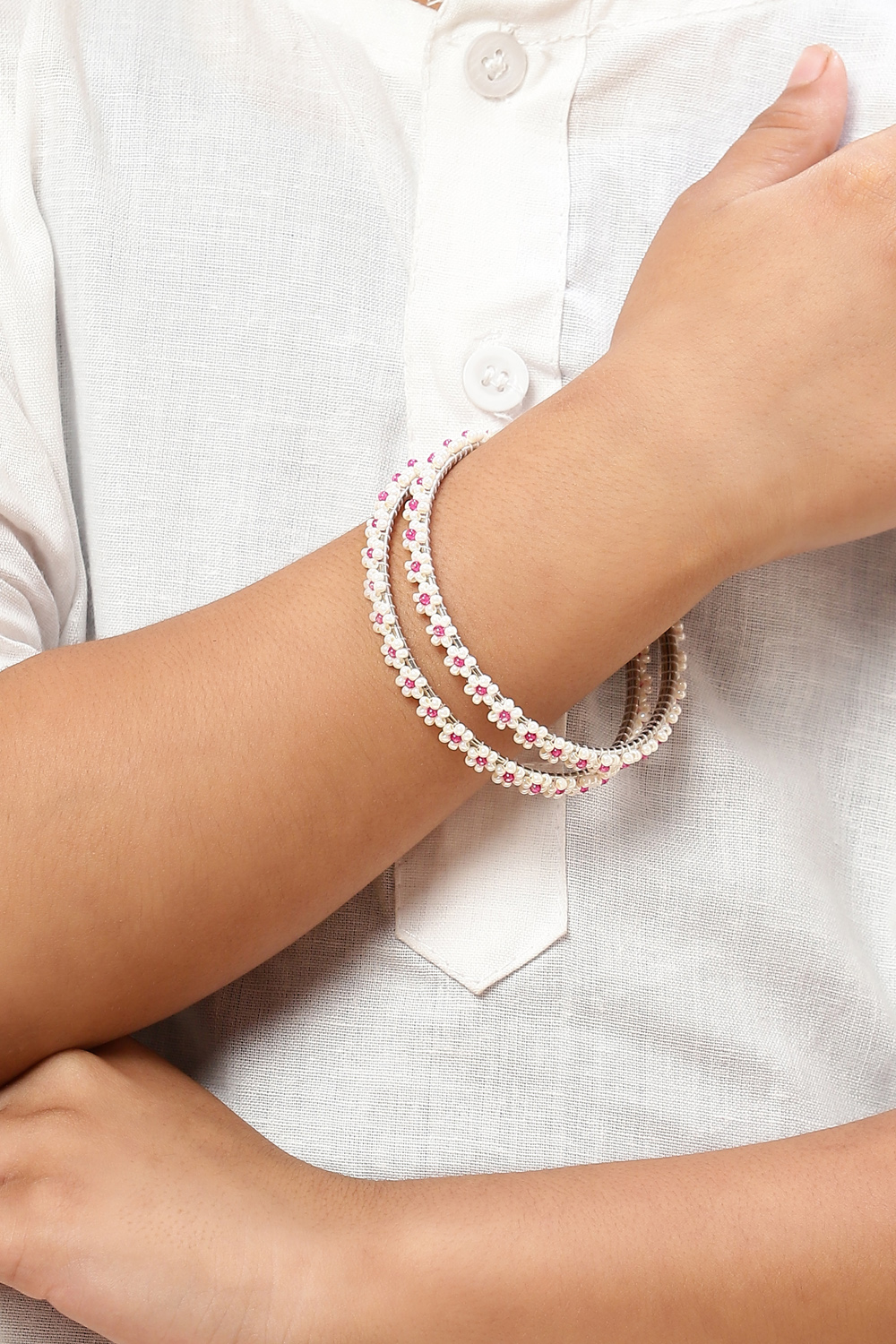 White Pink Metal & Beads Kids Bangles image number 3