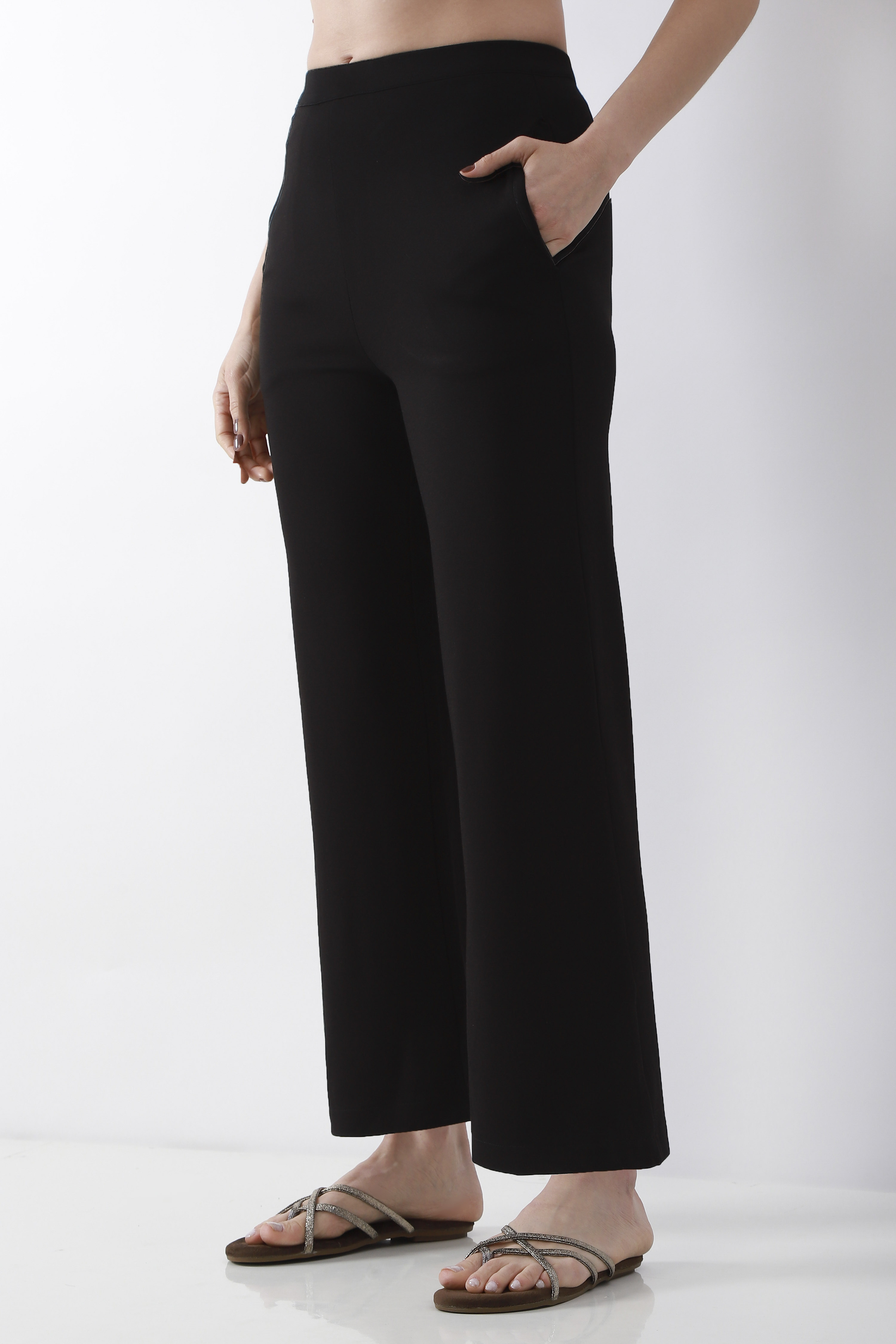 Blue Viscose Blend Wide Leg Pants image number 2