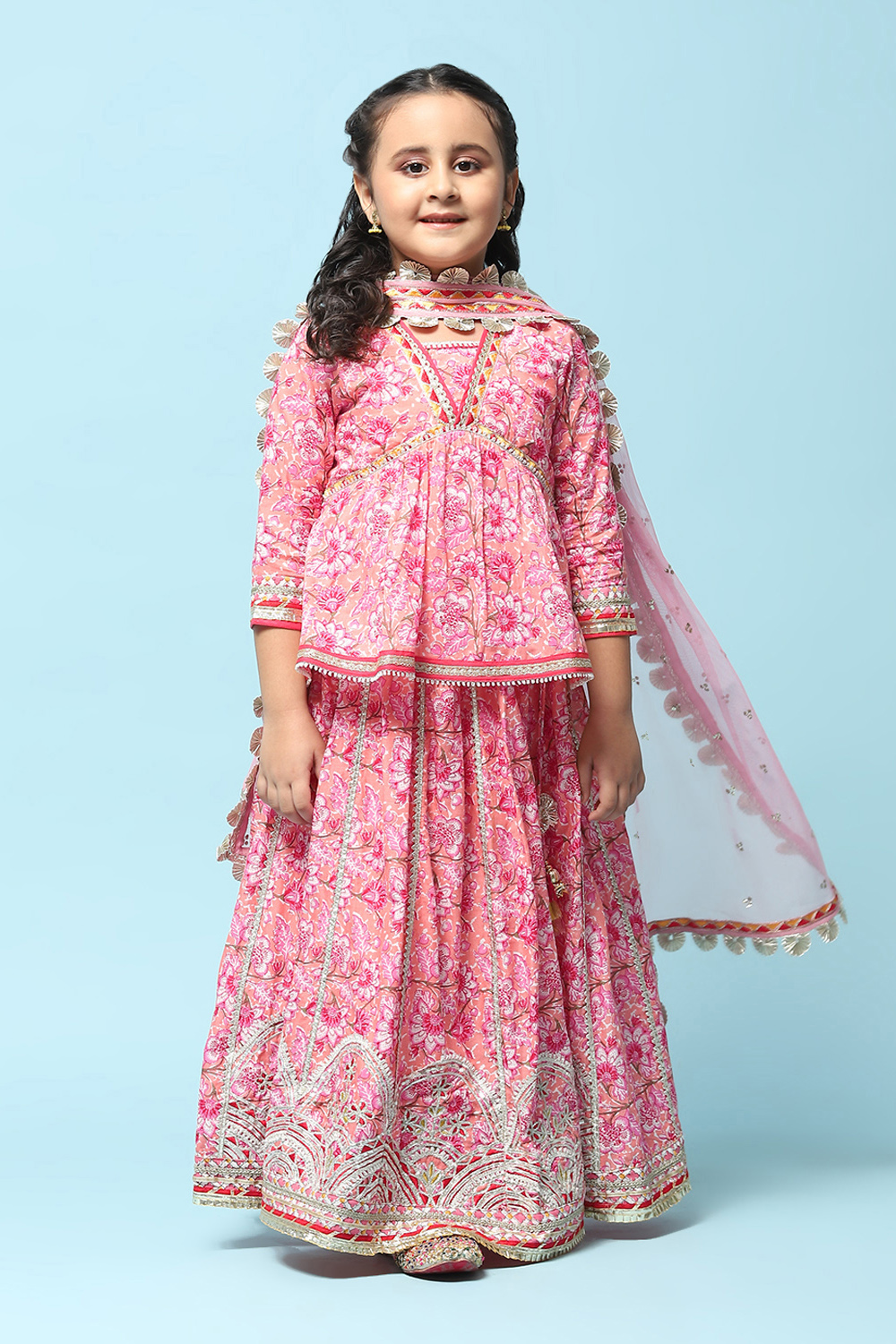 Peach Cotton Short Kurta Printed Suit Set image number 7