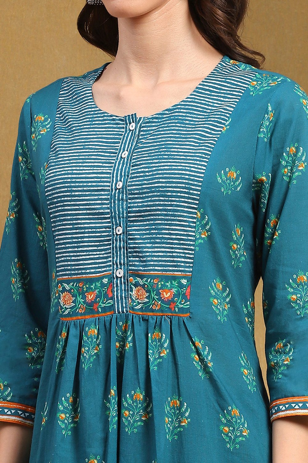 Blue Cotton Straight Suit Set image number 1