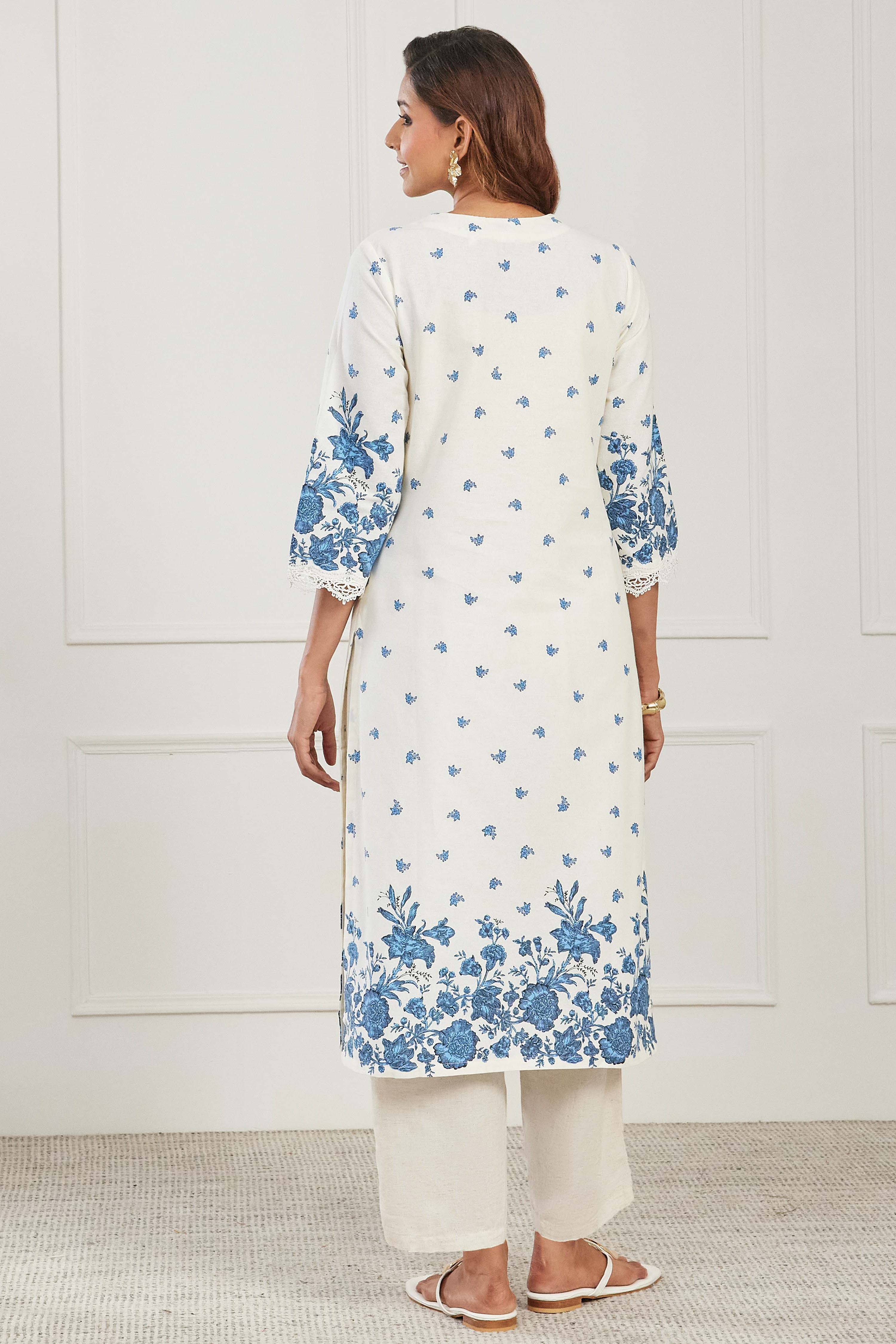 Blue Cotton Straight Kurta image number 4