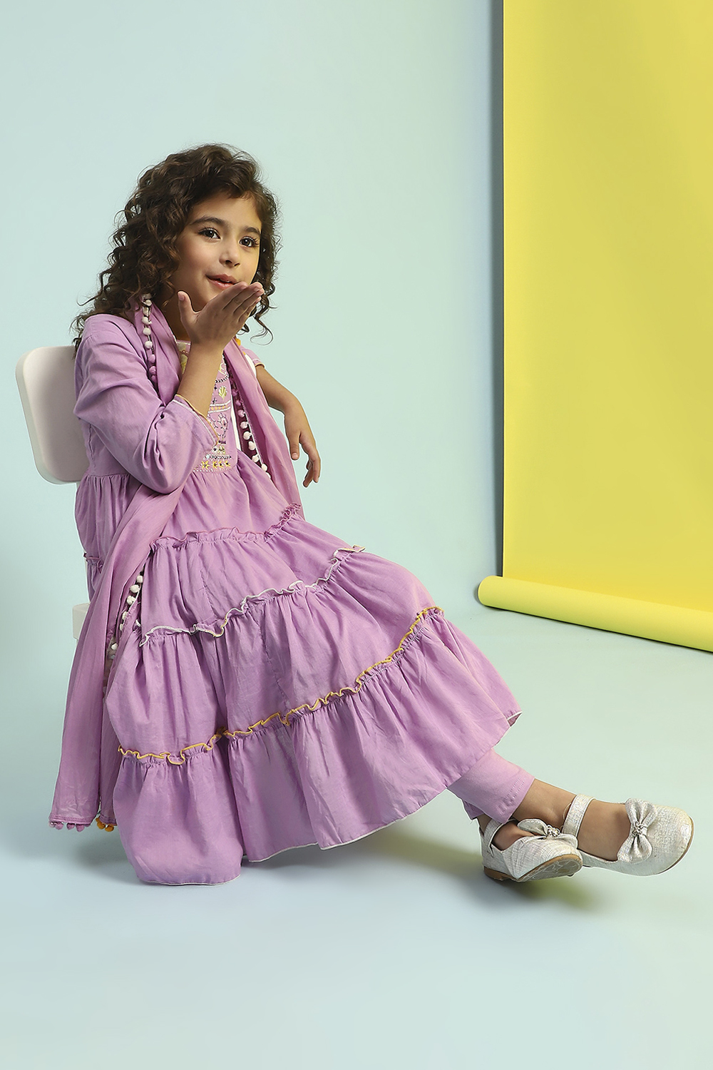 Pastel Pink Cotton Tiered Suit Set image number 0