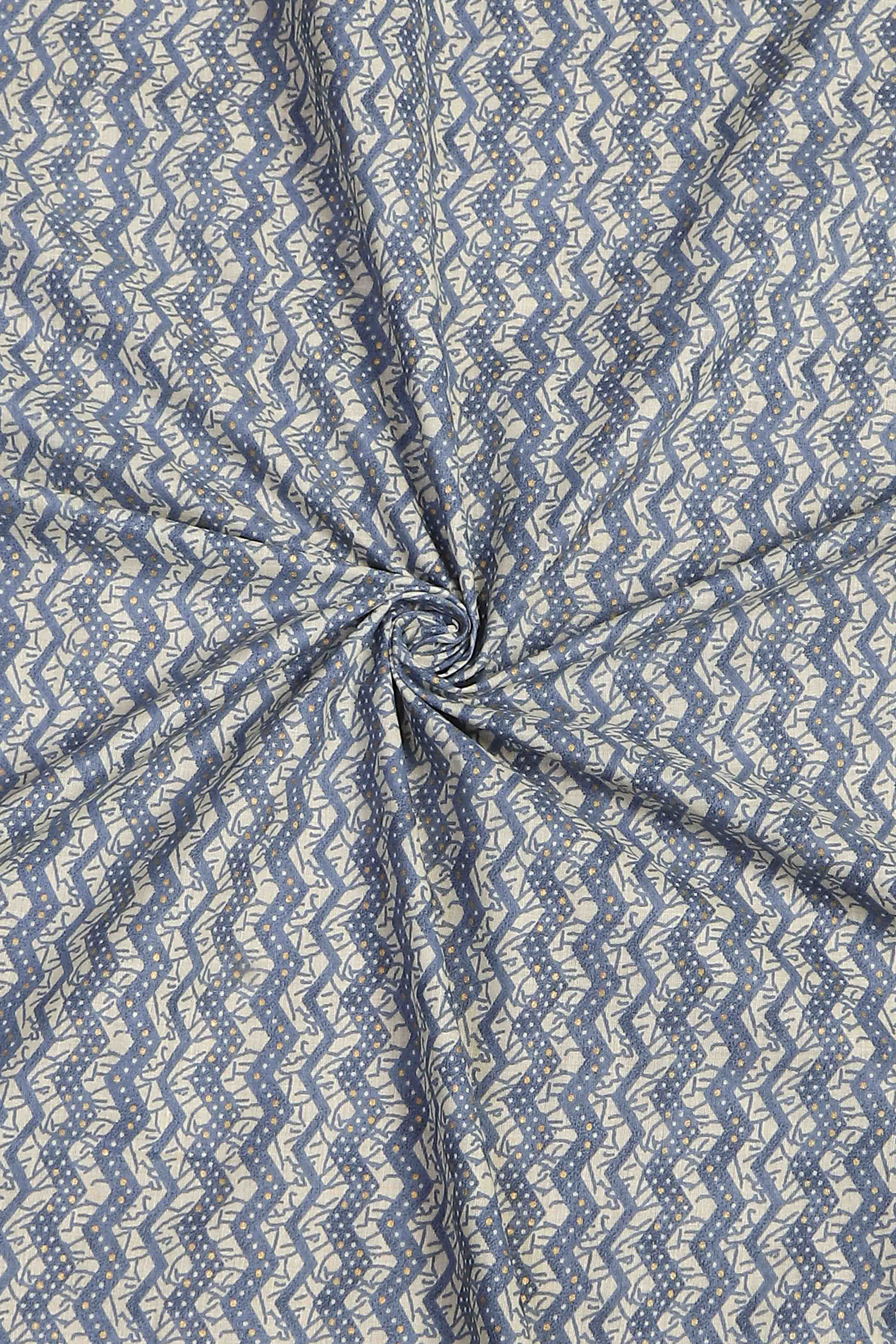 Blue Cotton Unstitched Suit Set image number 2