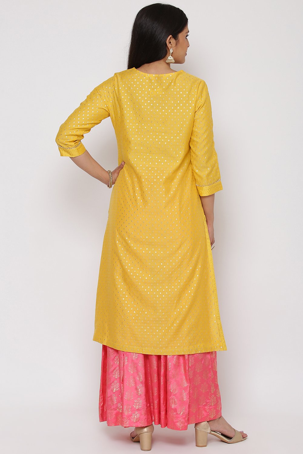 Yellow Poly Cotton Kurta Sharara Suit Set image number 7
