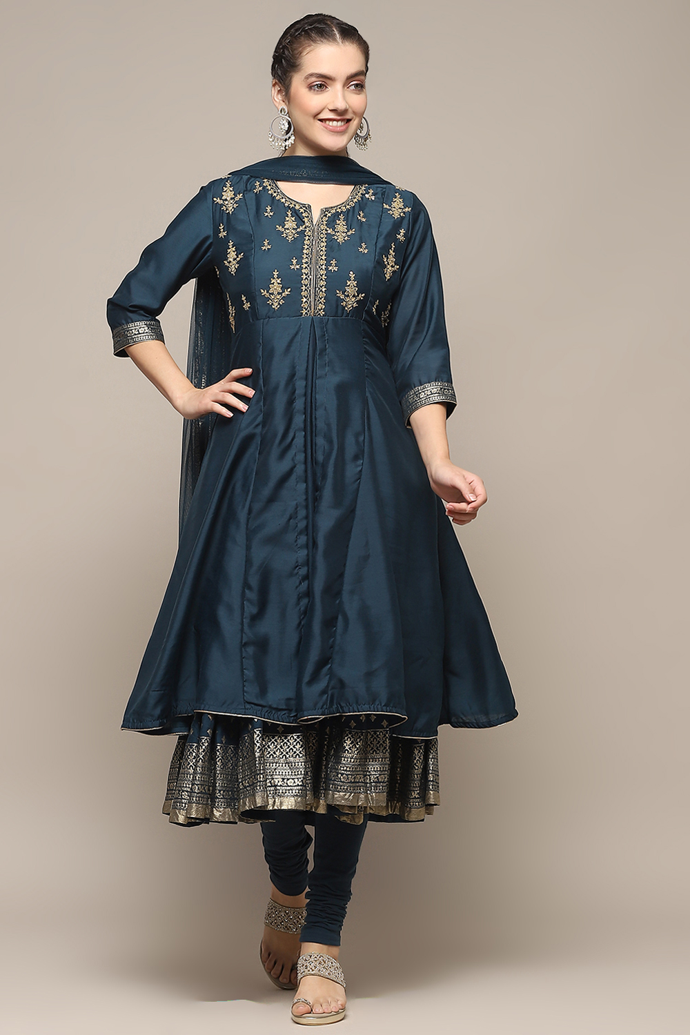 Violet Jersey Anarkali Kurta Churidar Suit Set image number 7