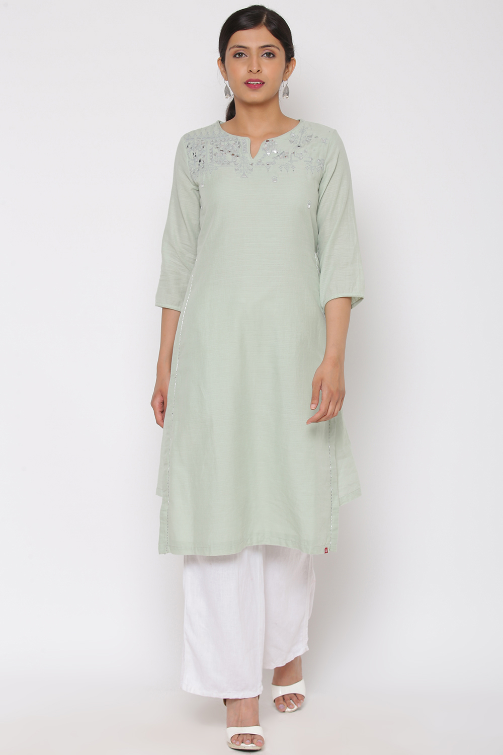 Mint Green Cotton Straight Kurta image number 0