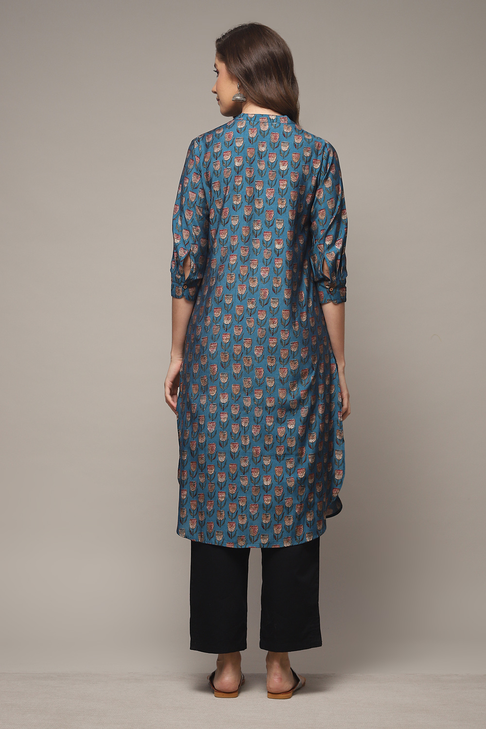 Teal Viscose Straight Printed Kurta image number 2