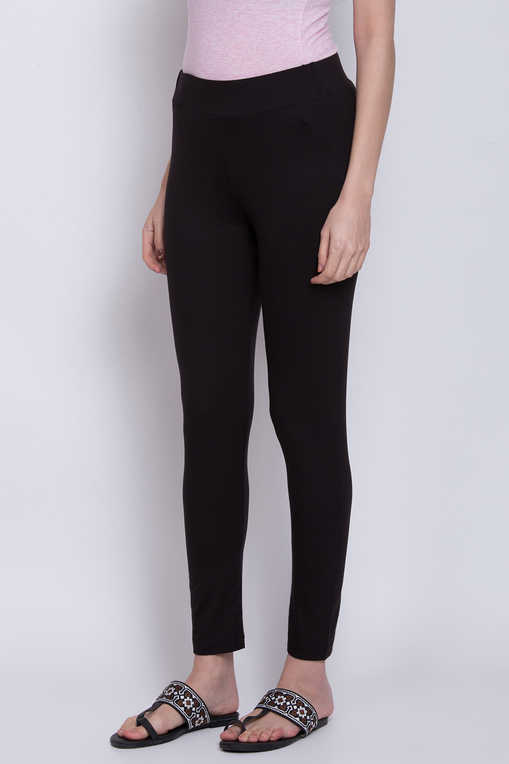 Black Viscose & Lycra Leggings image number 2