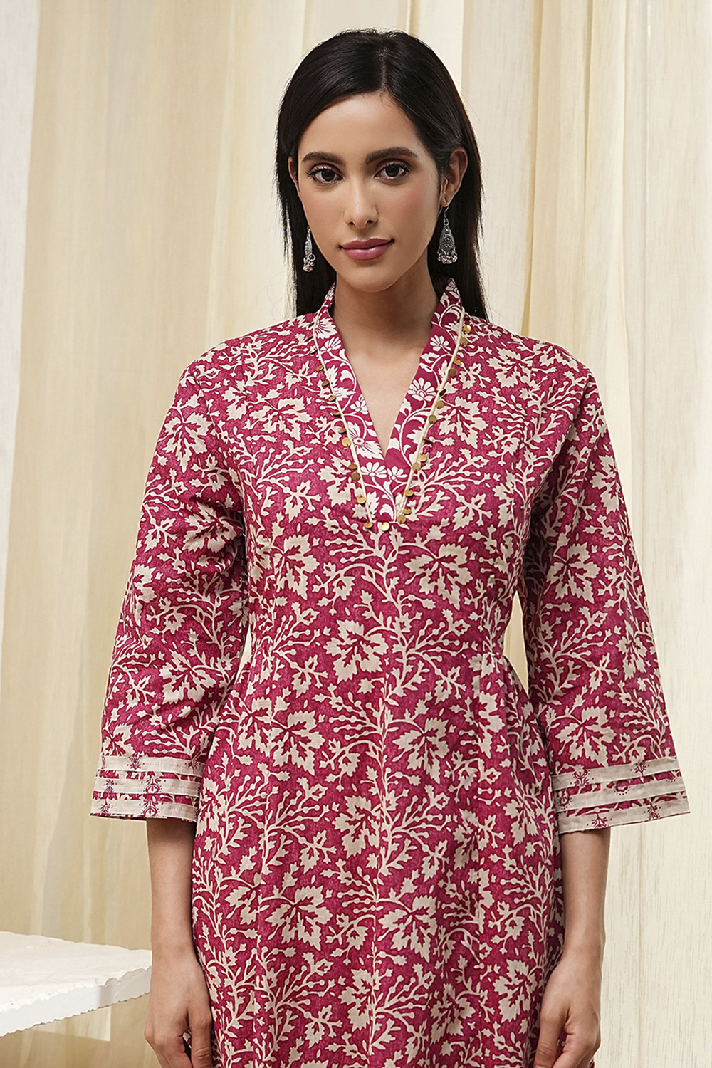 Red Cotton Printed Gathered Suit Set image number 1