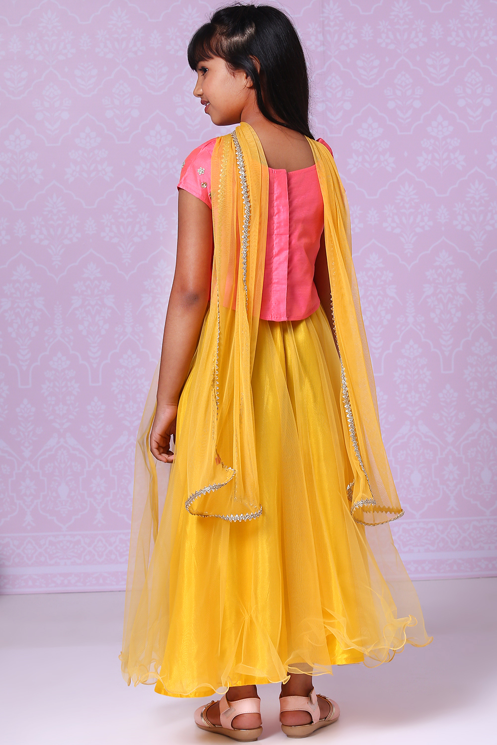 Pink And Yellow Poly Modal Lehenga Set image number 6