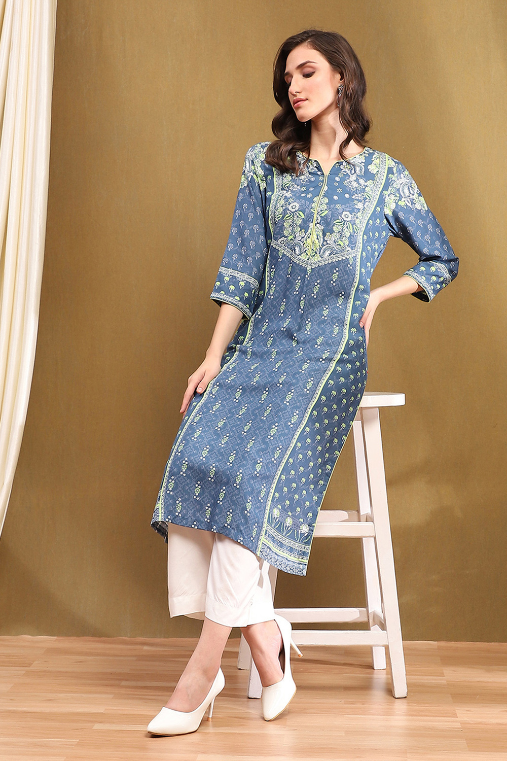Indigo Rayon Straight Kurta image number 0