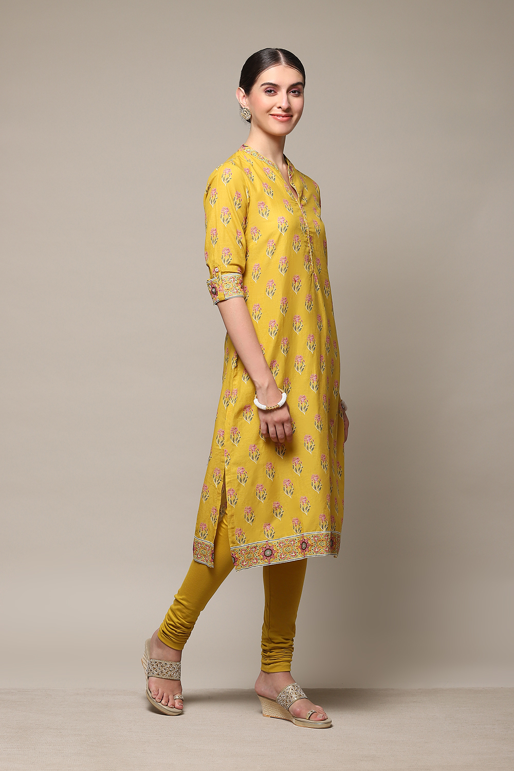 Black Cotton Straight Kurta Churidar Suit Set image number 5
