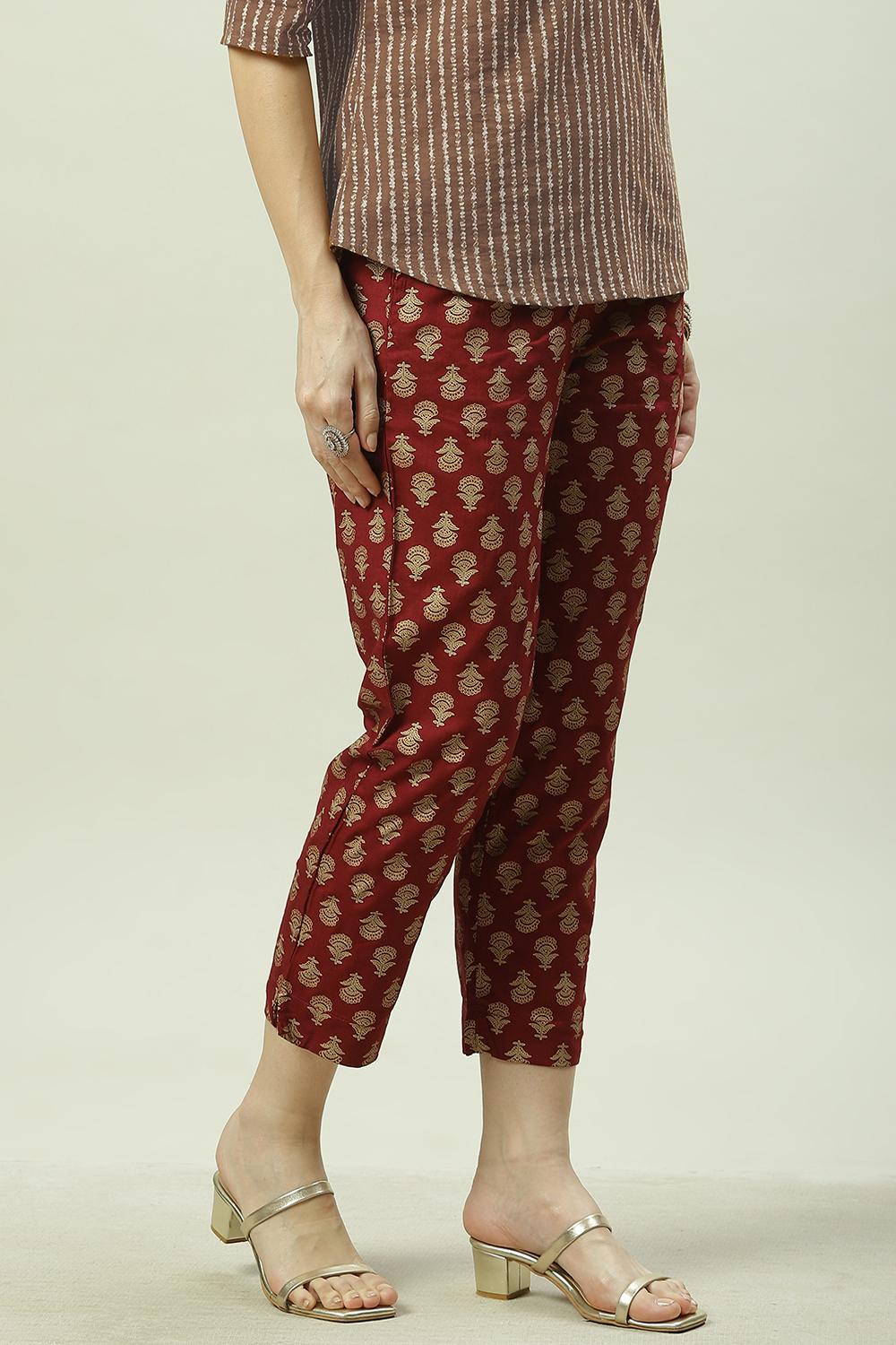 Maroon Rayon Narrow Pants image number 3