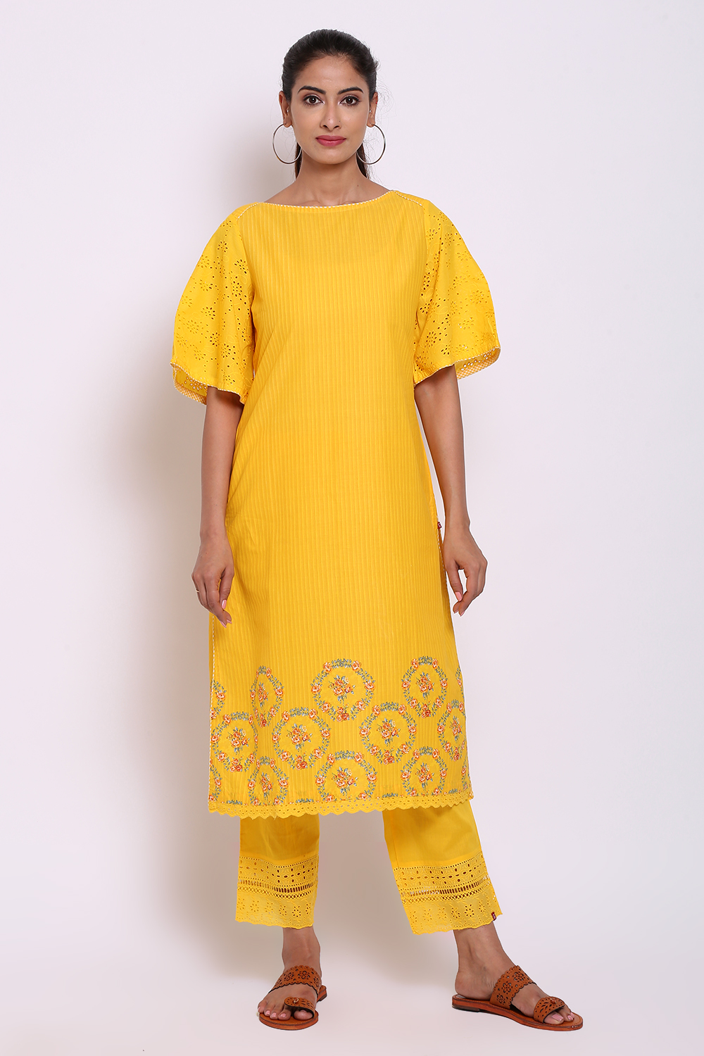 Yellow Cotton Straight Printed Kurta image number 0