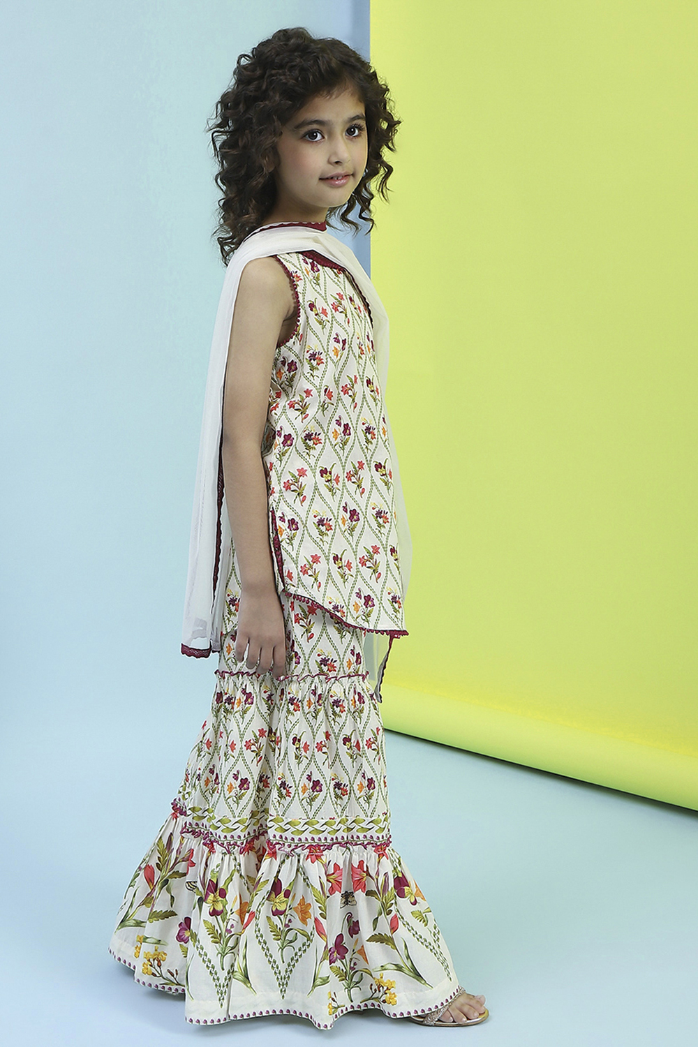Off White Cotton Sharara Suit Set image number 5