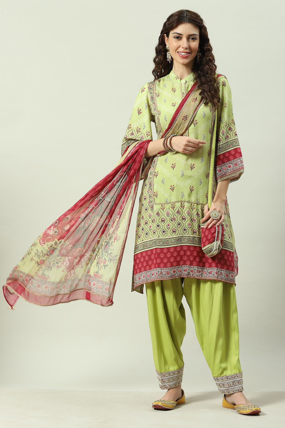 Green Art Silk Straight Kurta Salwar Pant Suit Set image number 6