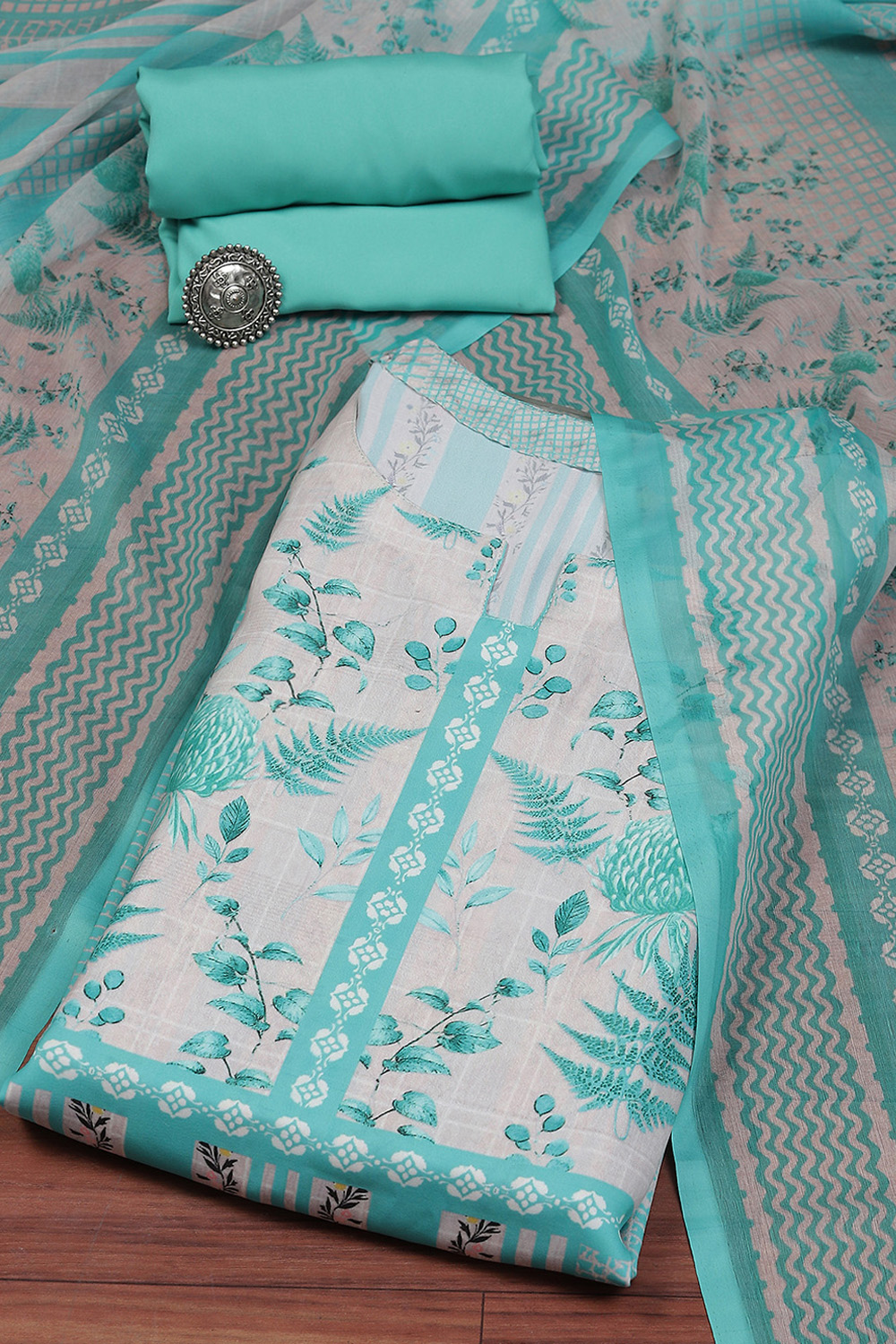 Maroon Chanderi Machine Embroidered Unstitched Suit Set image number 0