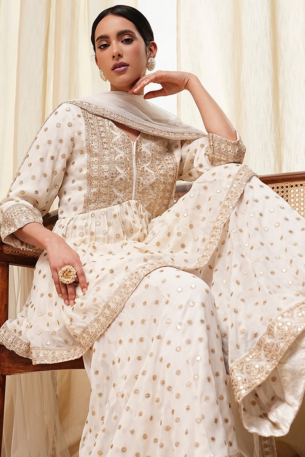 Ivory Viscose Straight Suit Set image number 0