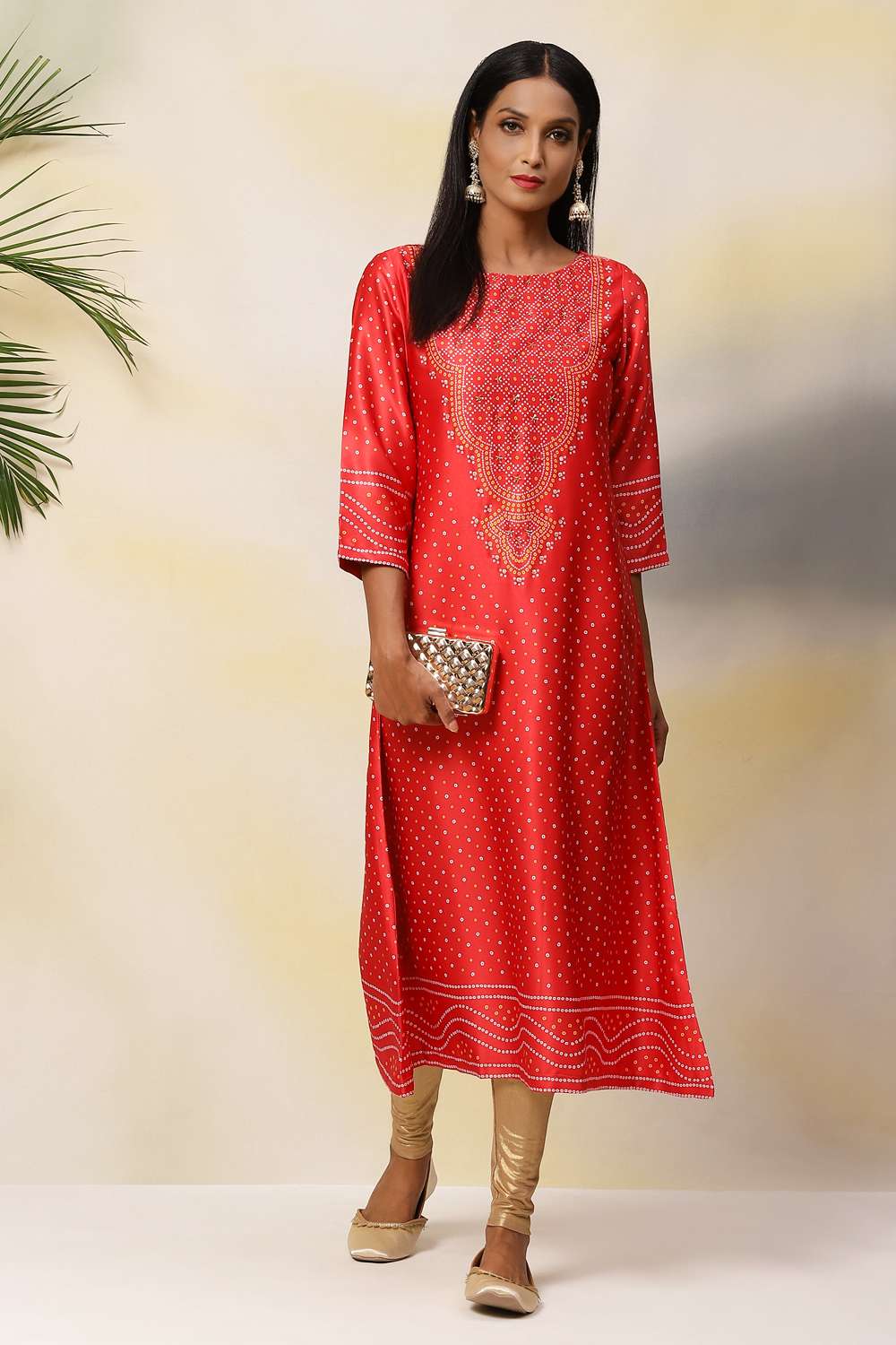 Red Anarkali Modal Printed Kurta image number 4