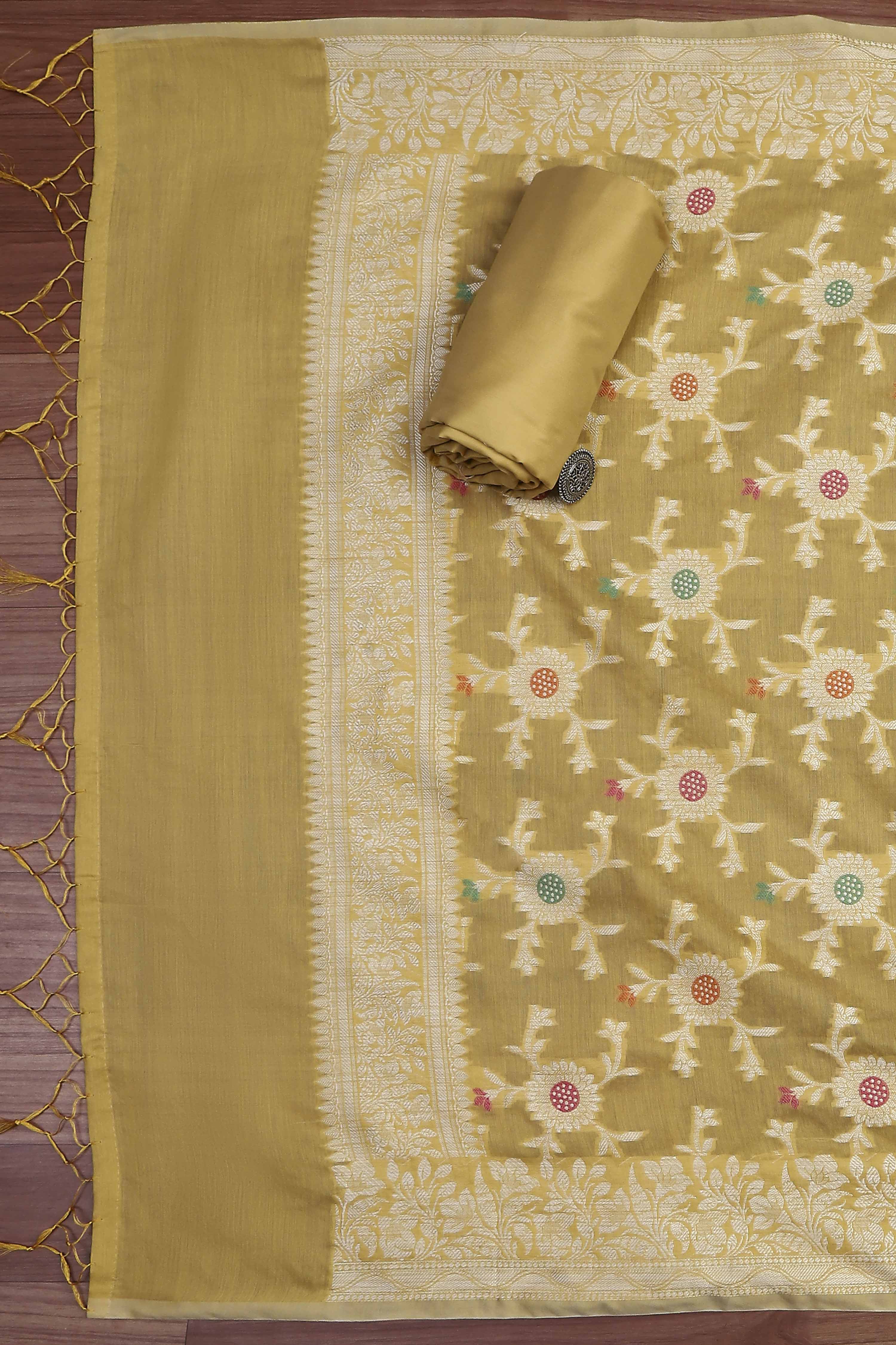 Light Green Cotton Printed Embroidered Unstitched Suit Set image number 3
