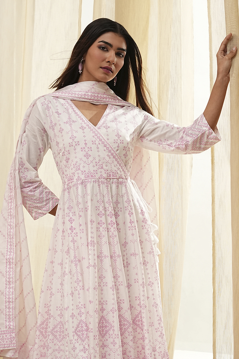 Pink Cotton Anarkali Suit Set image number 0