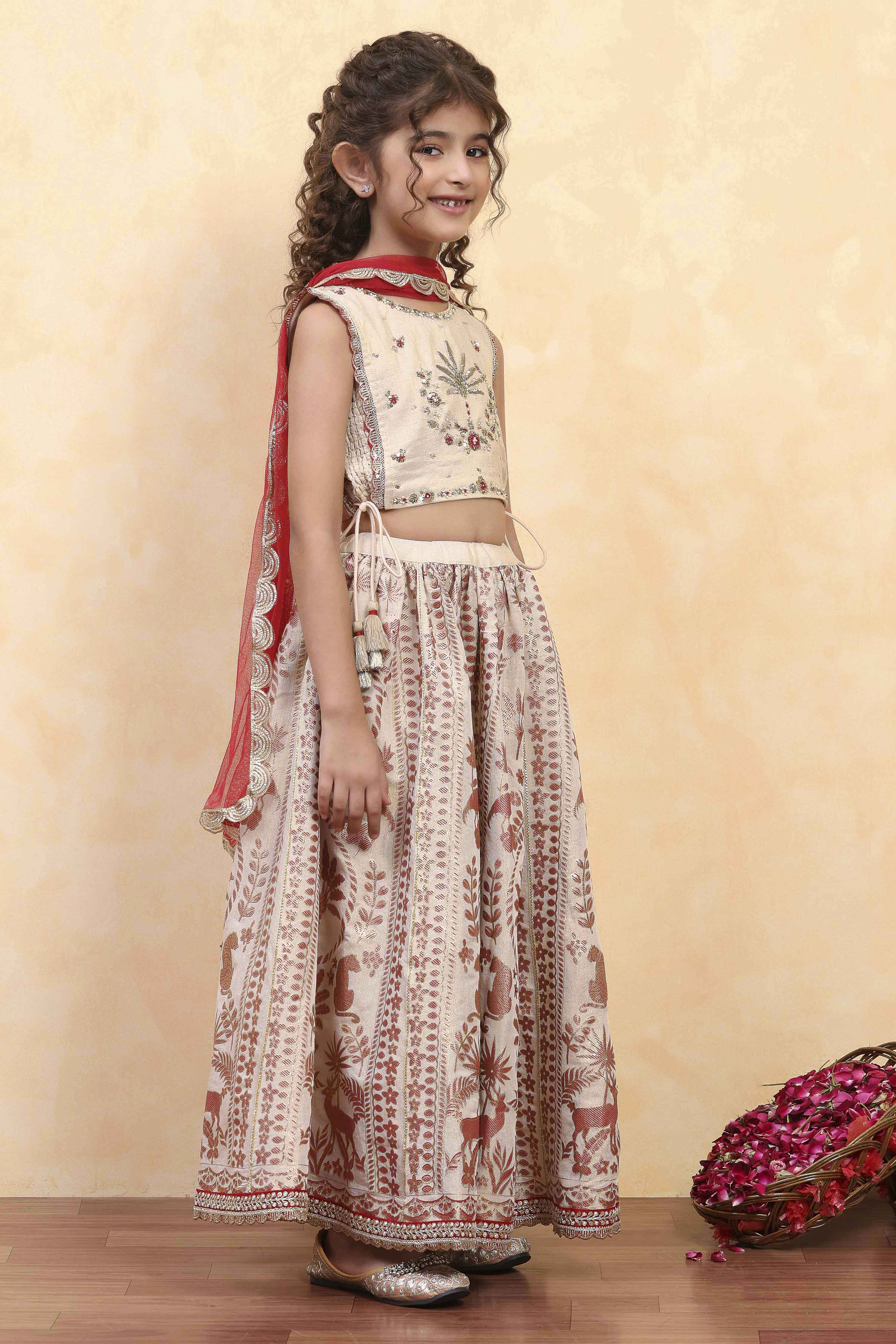 Neutral Cotton Yarndyed Kalidar Suit Set image number 4