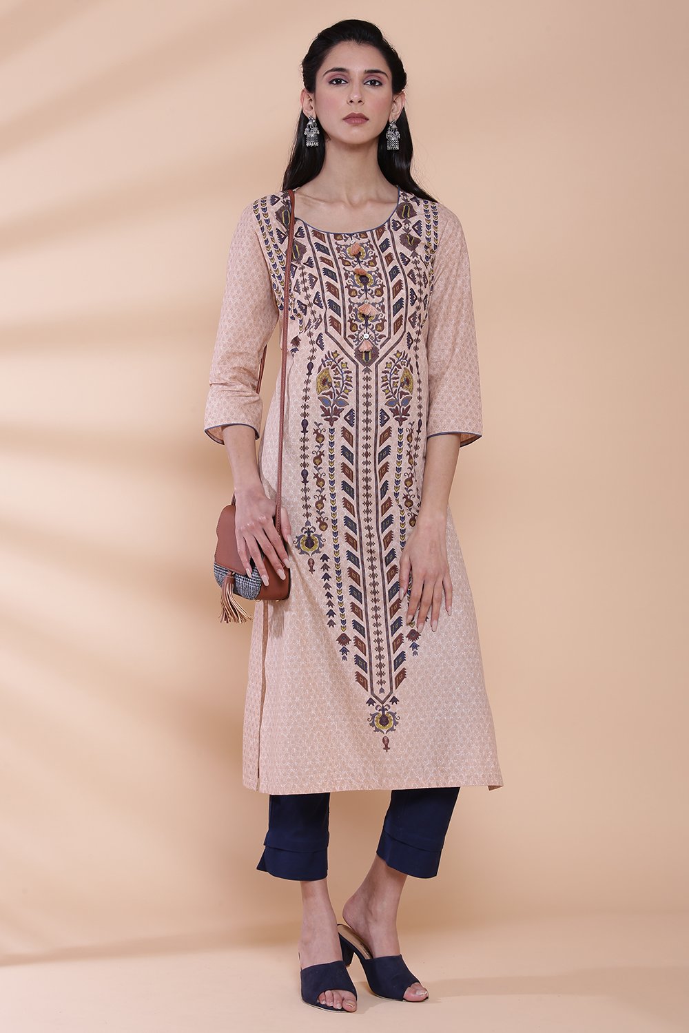 White Cotton Straight Printed Kurta image number 4