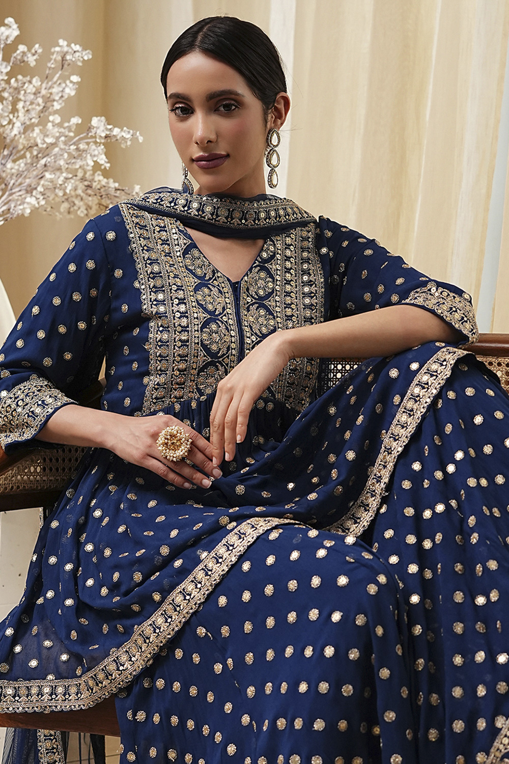 Ivory Viscose Straight Suit Set image number 0