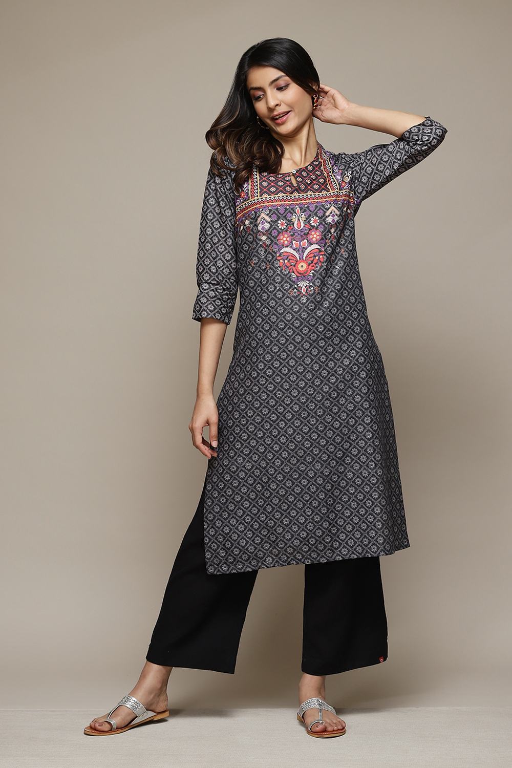 Cream Cotton Straight Printed Kurta image number 0