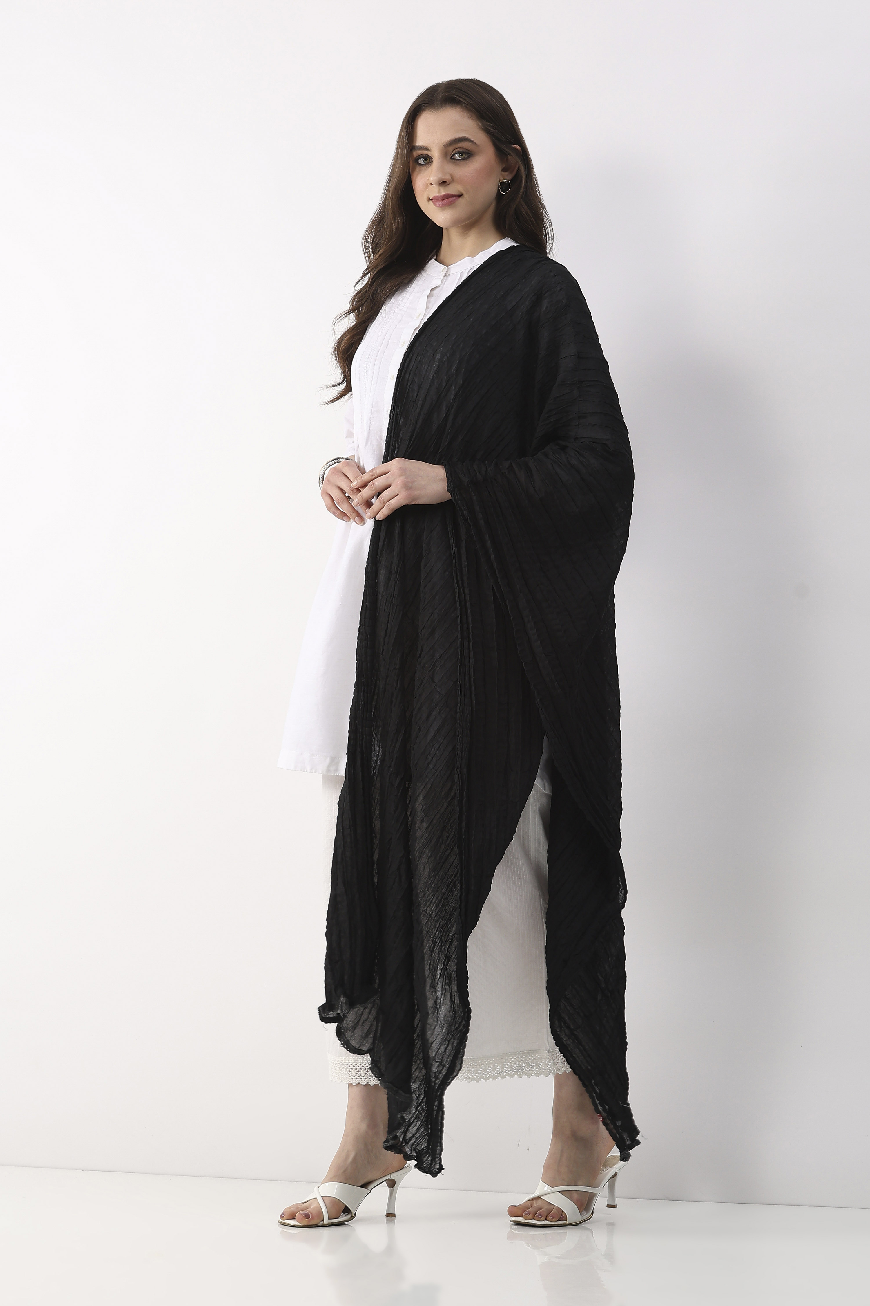 Black Solid Semi Sheer Dupatta image number 1