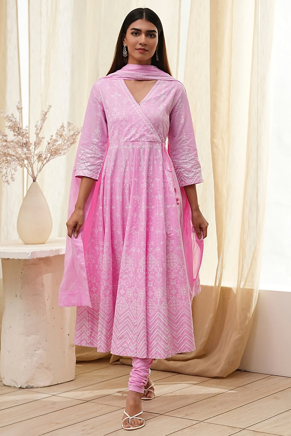 Pink Cotton Anarkali Suit Set image number 6