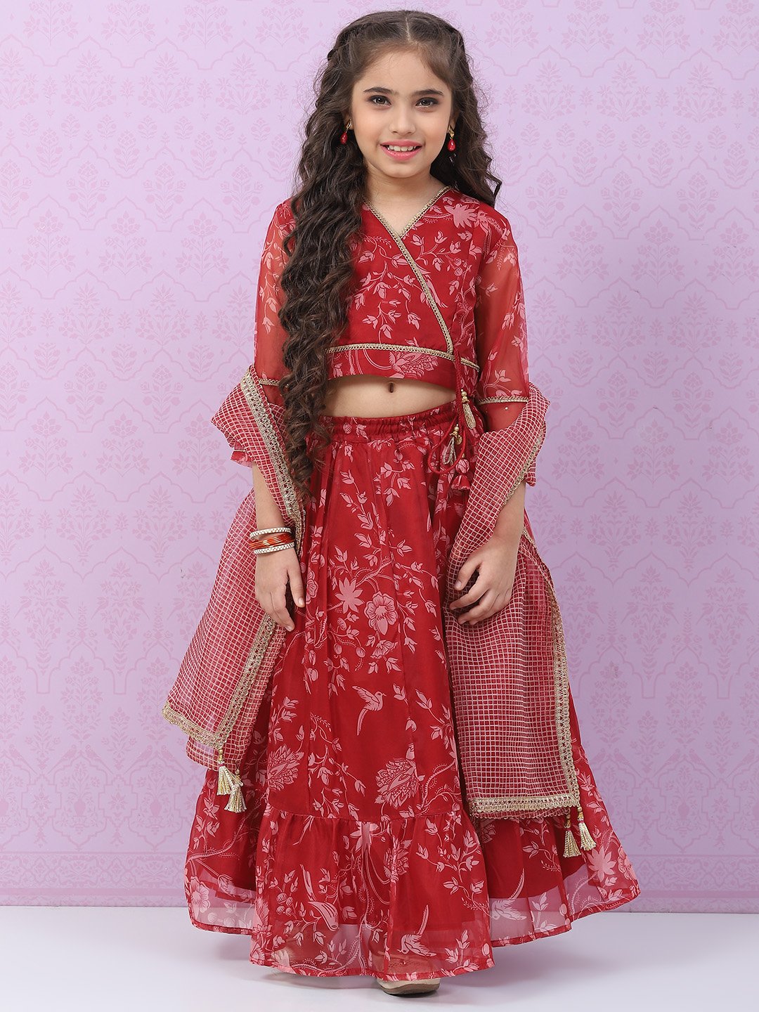 Red Art Silk Lehenga Set image number 0