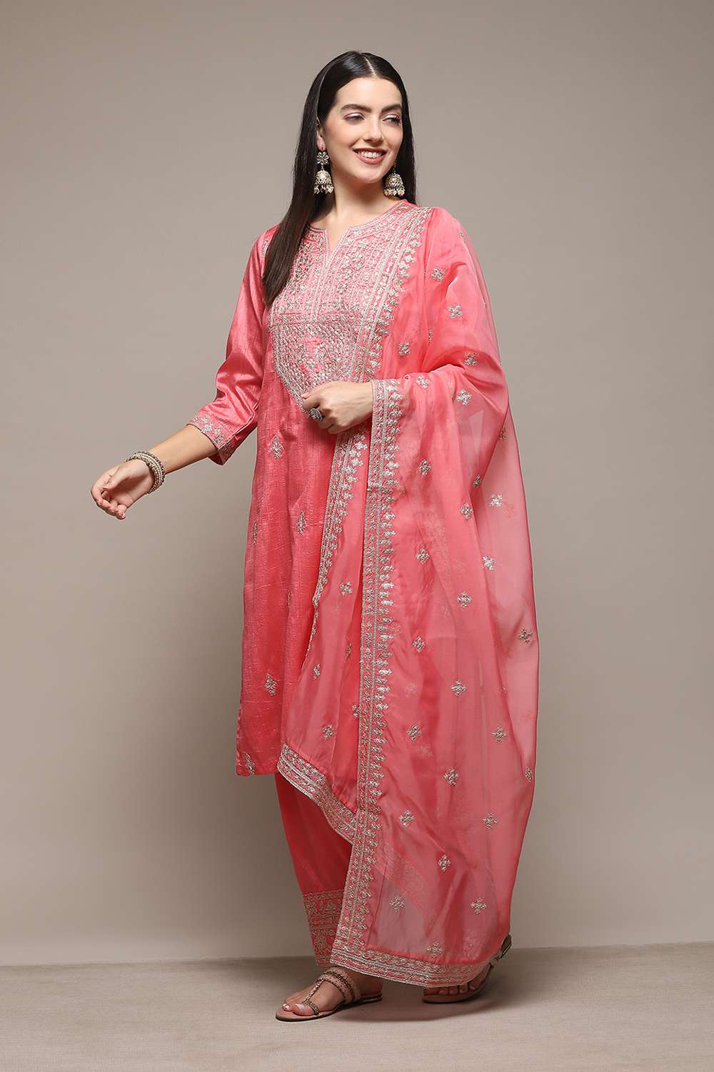 Coral Polyester Straight Kurta Salwar Suit Set image number 4